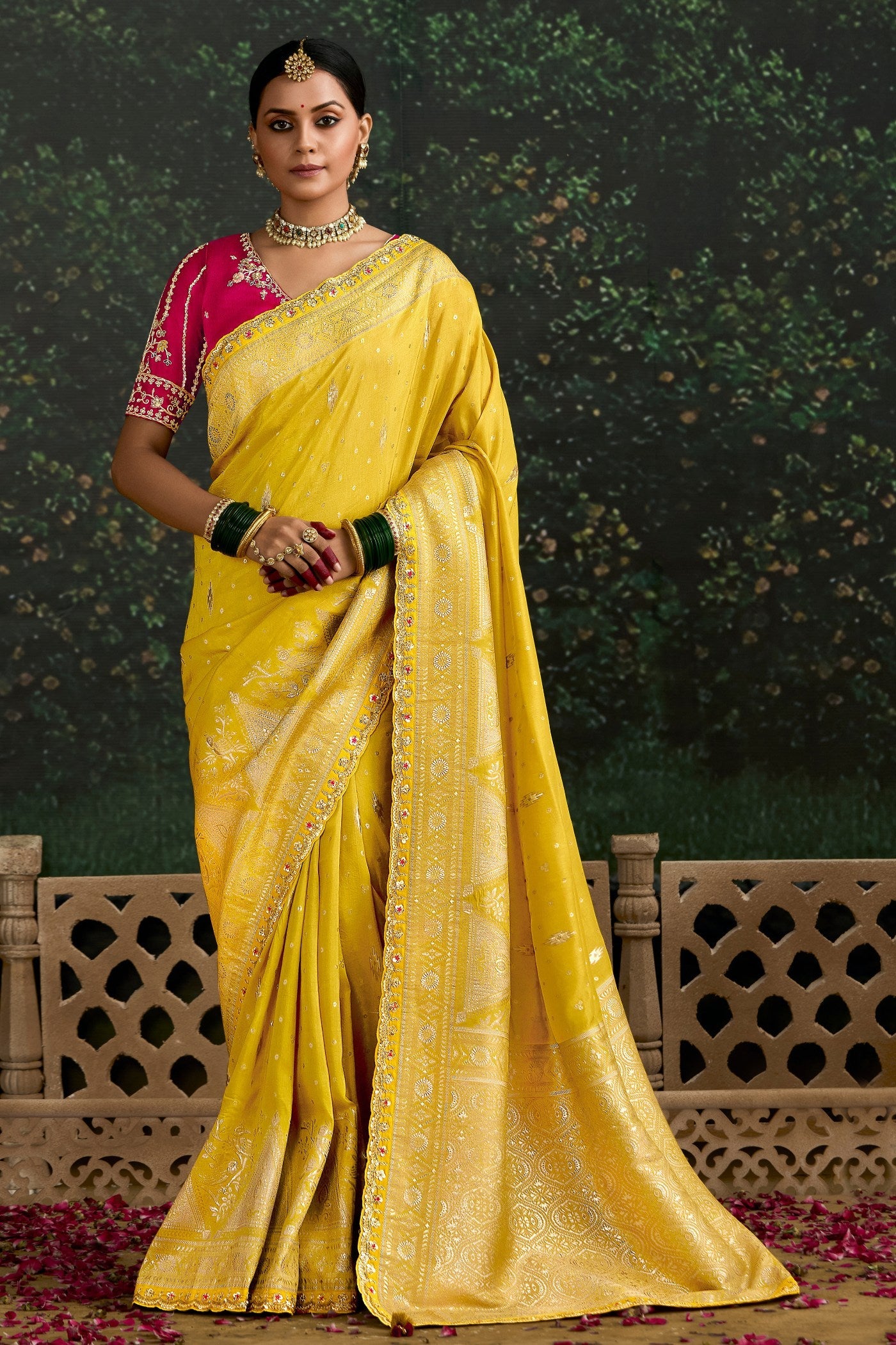 Bumblebee Yellow Designer Banarasi Saree