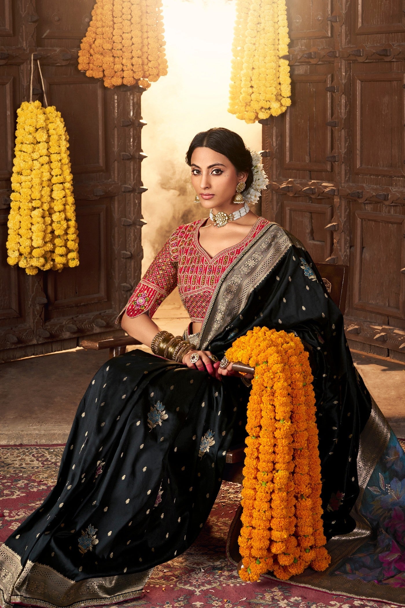 Eerie Black Designer Banarasi Saree