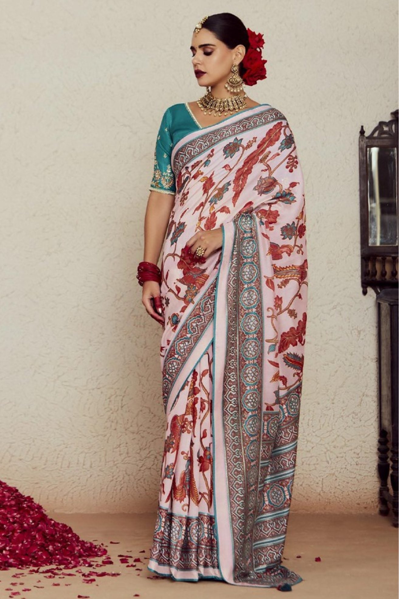 Careys Pink Printed Brasso Soft Silk Saree