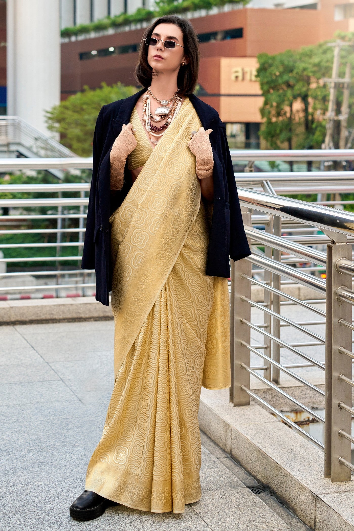 Whiskey Gold Handloom Kanjivaram Saree