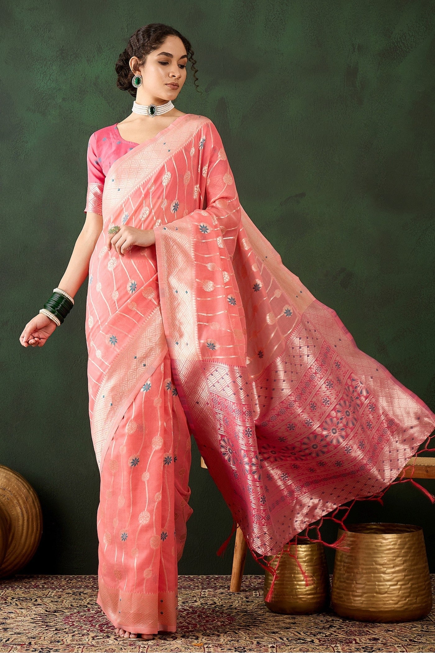 Heavenly Pink Woven Cotton Saree