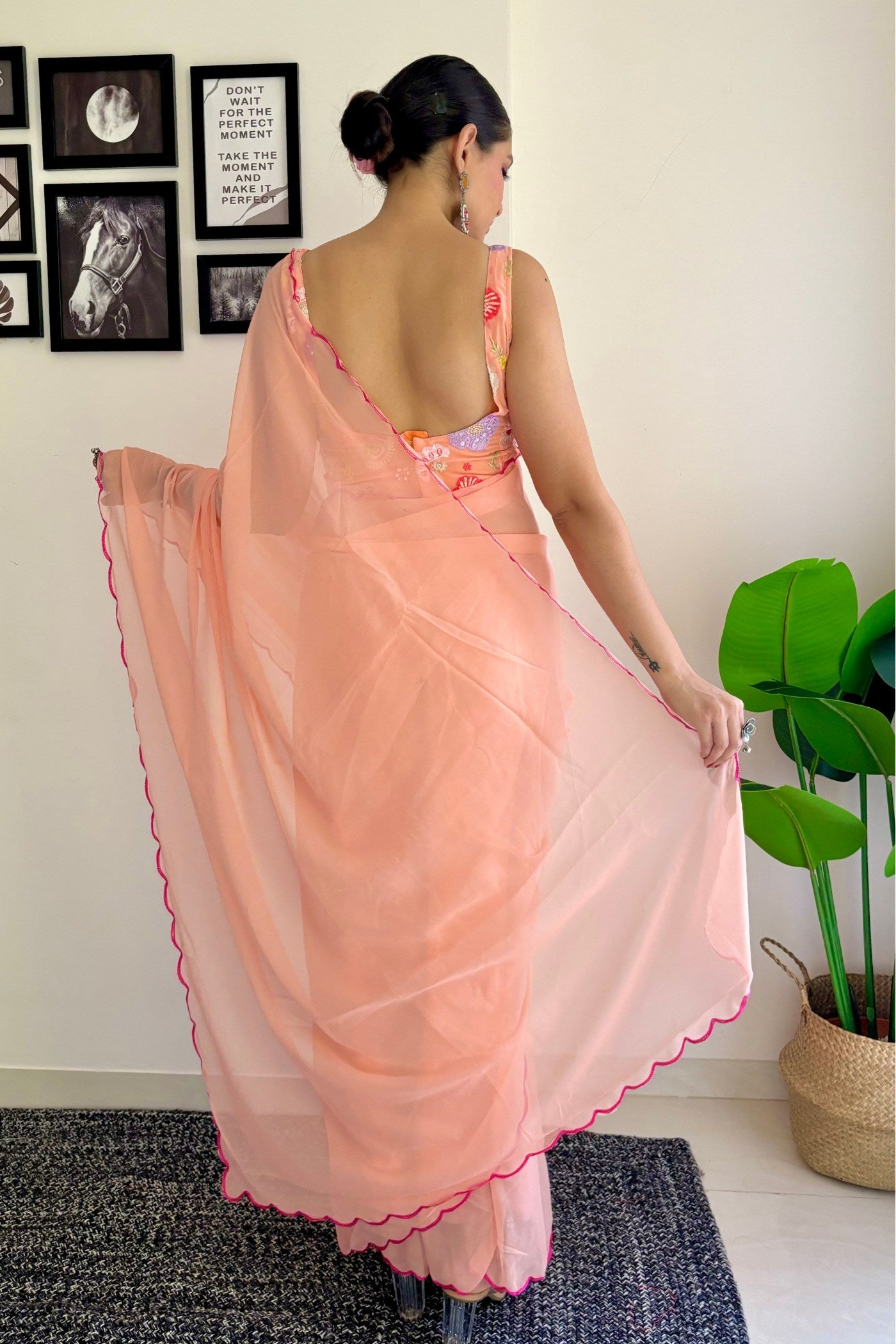 Blushing Peach Gerogette Saree