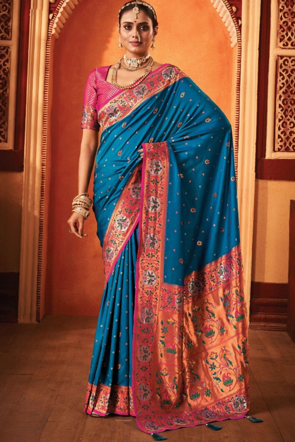 Chathams Blue Woven Paithani Saree