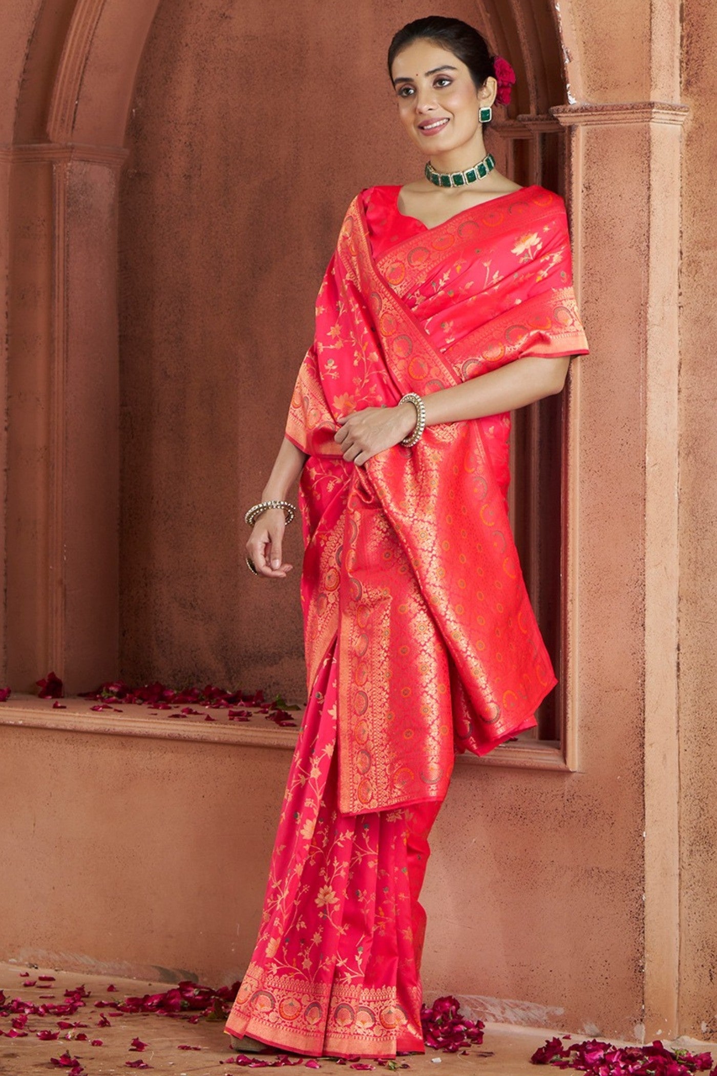 Rose Pink Woven Banarasi Saree