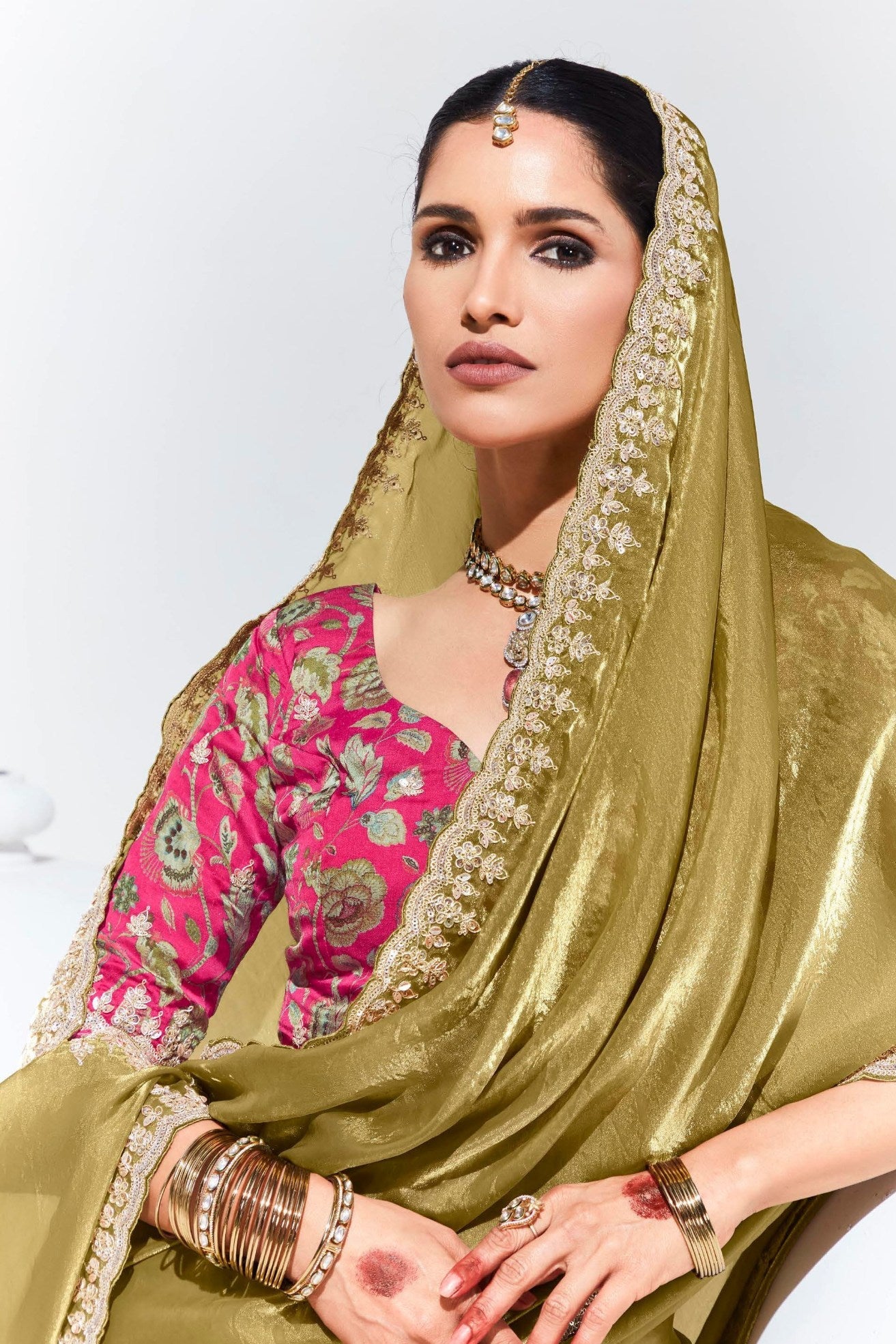 Kumera Yellow Tissue Organza Designer Partywear Saree