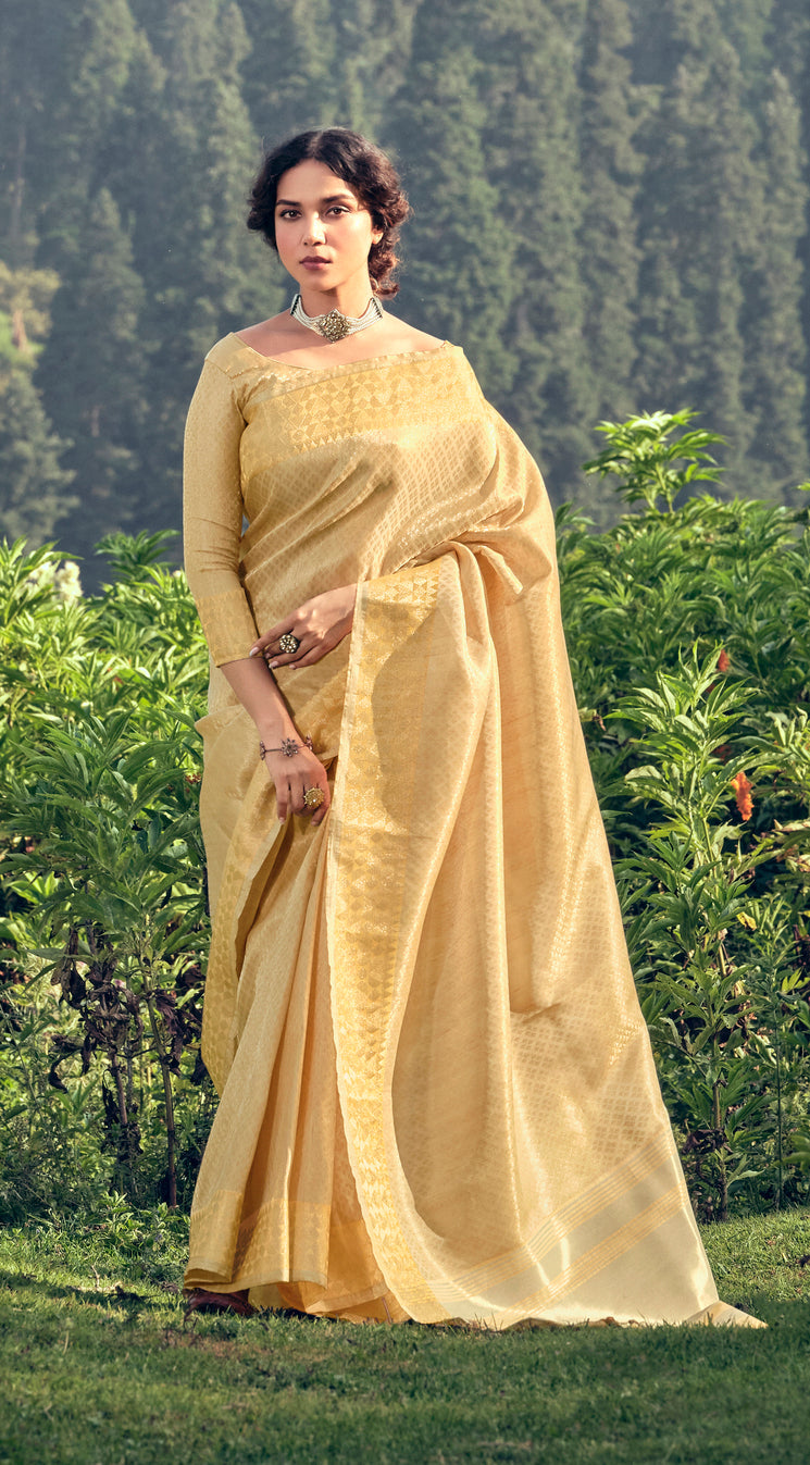 Golden Yellow Linen Tissue Saree