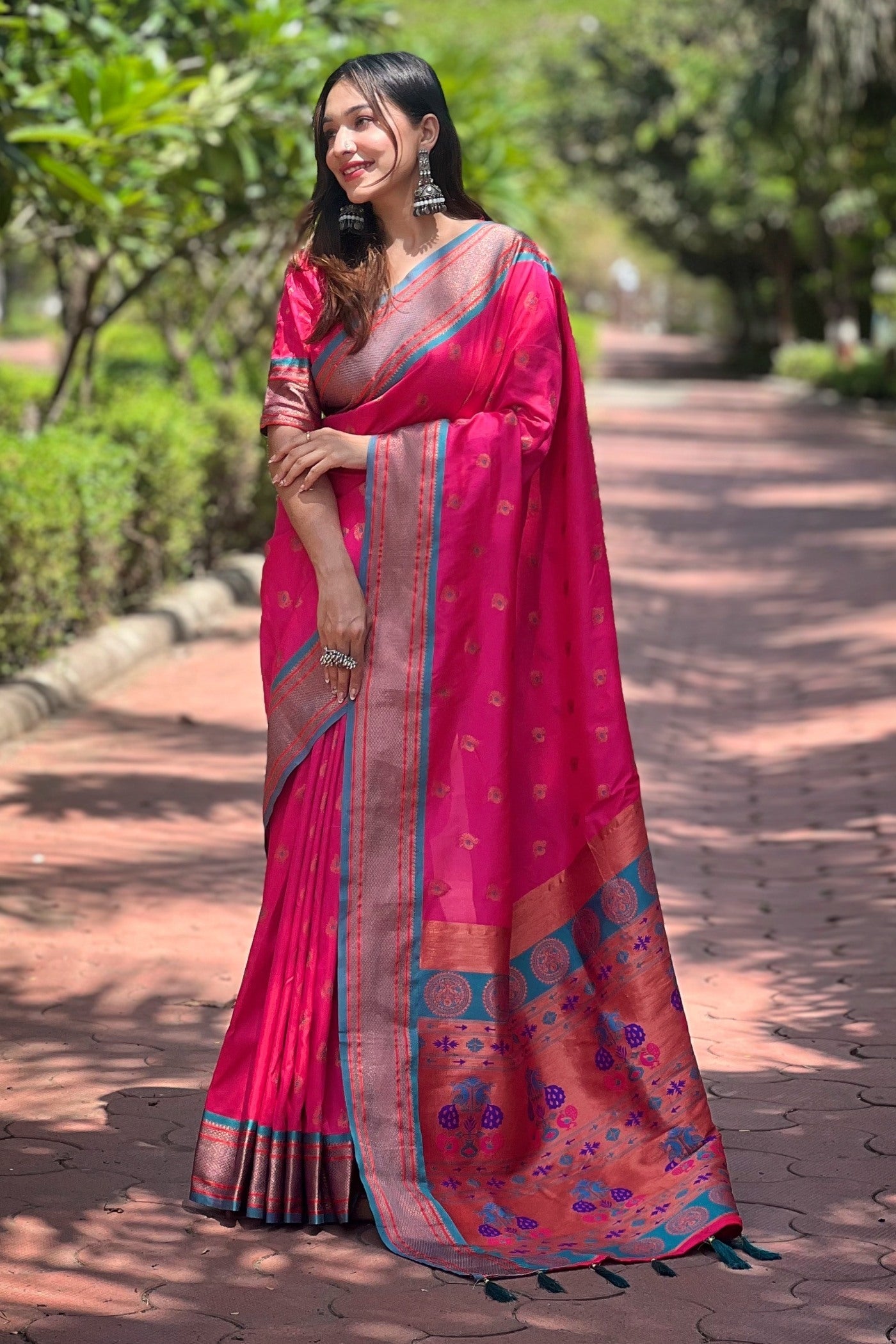 Hibiscus Pink Woven Paithani Saree