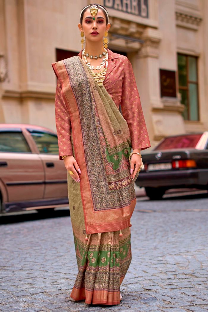 Go Ben Green Printed Patola Saree