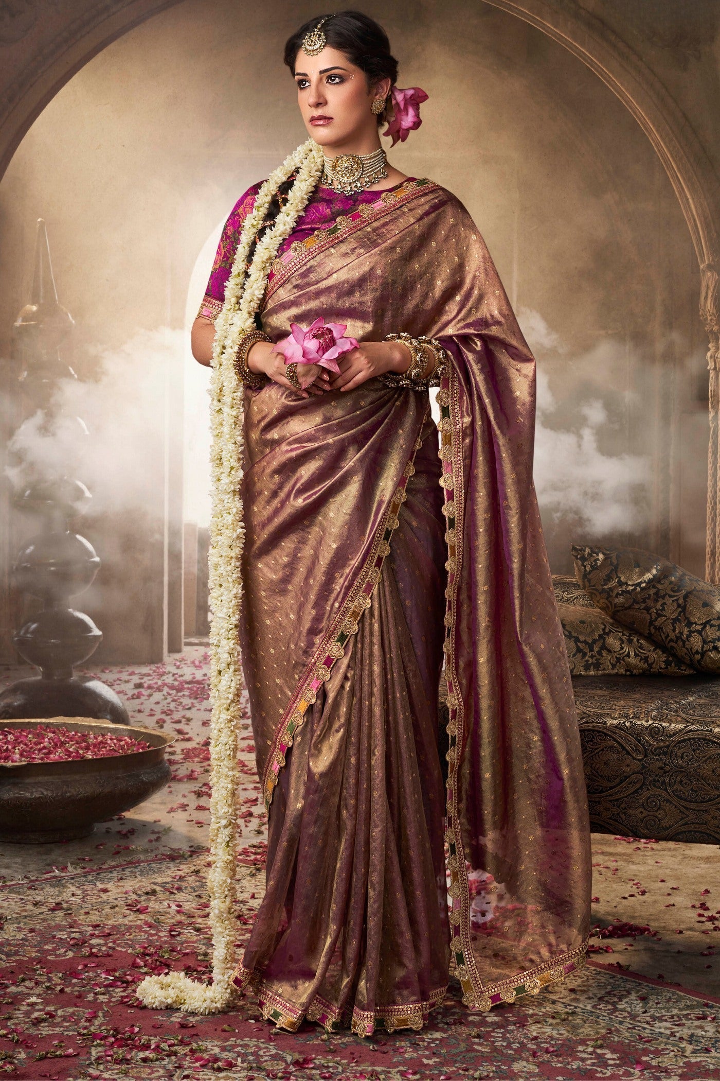 Congo Brown Tissue Designer Saree