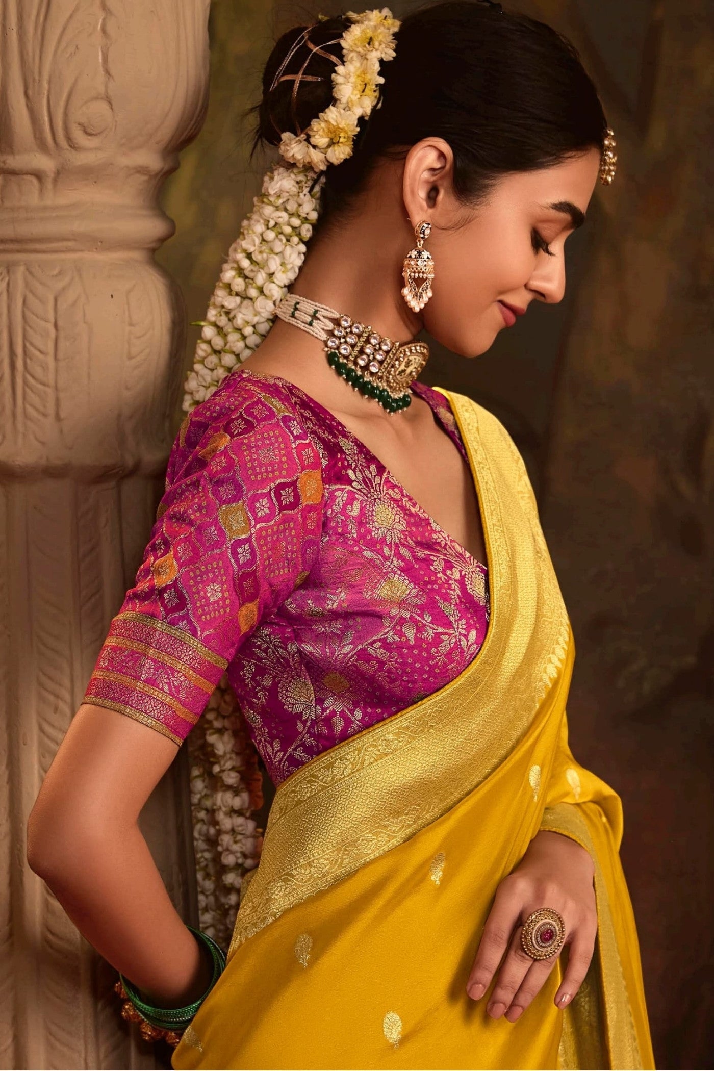 Equator Yellow Designer Banarasi Dola Silk Saree