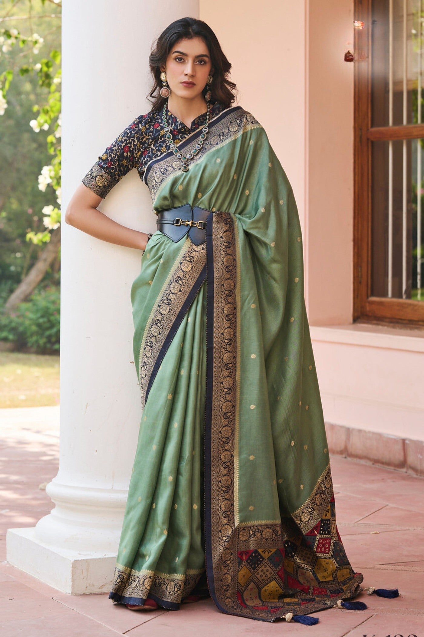 Battleship Green Banarasi Handloom Saree