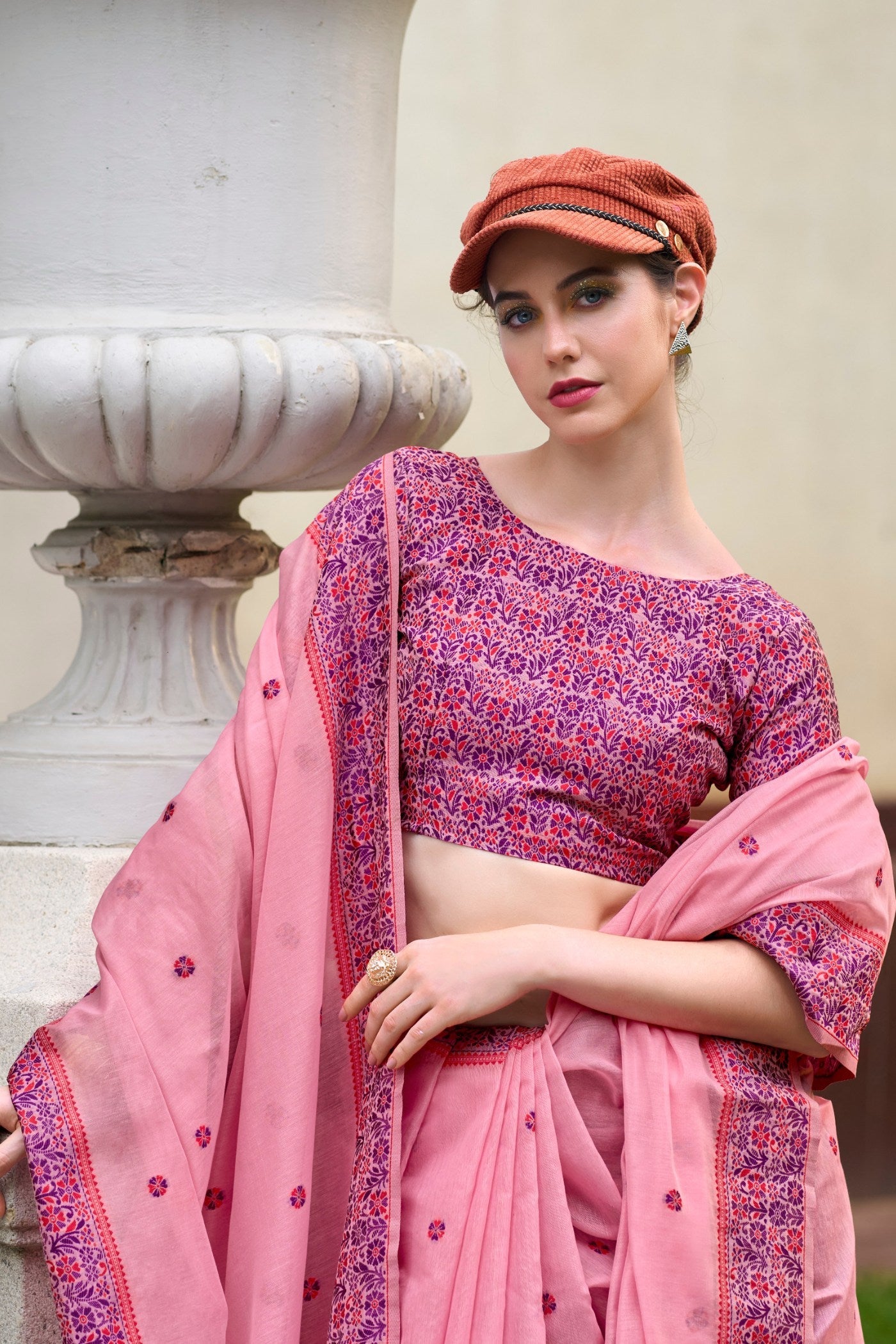 Carissma Pink Handloom Linen Cotton Saree