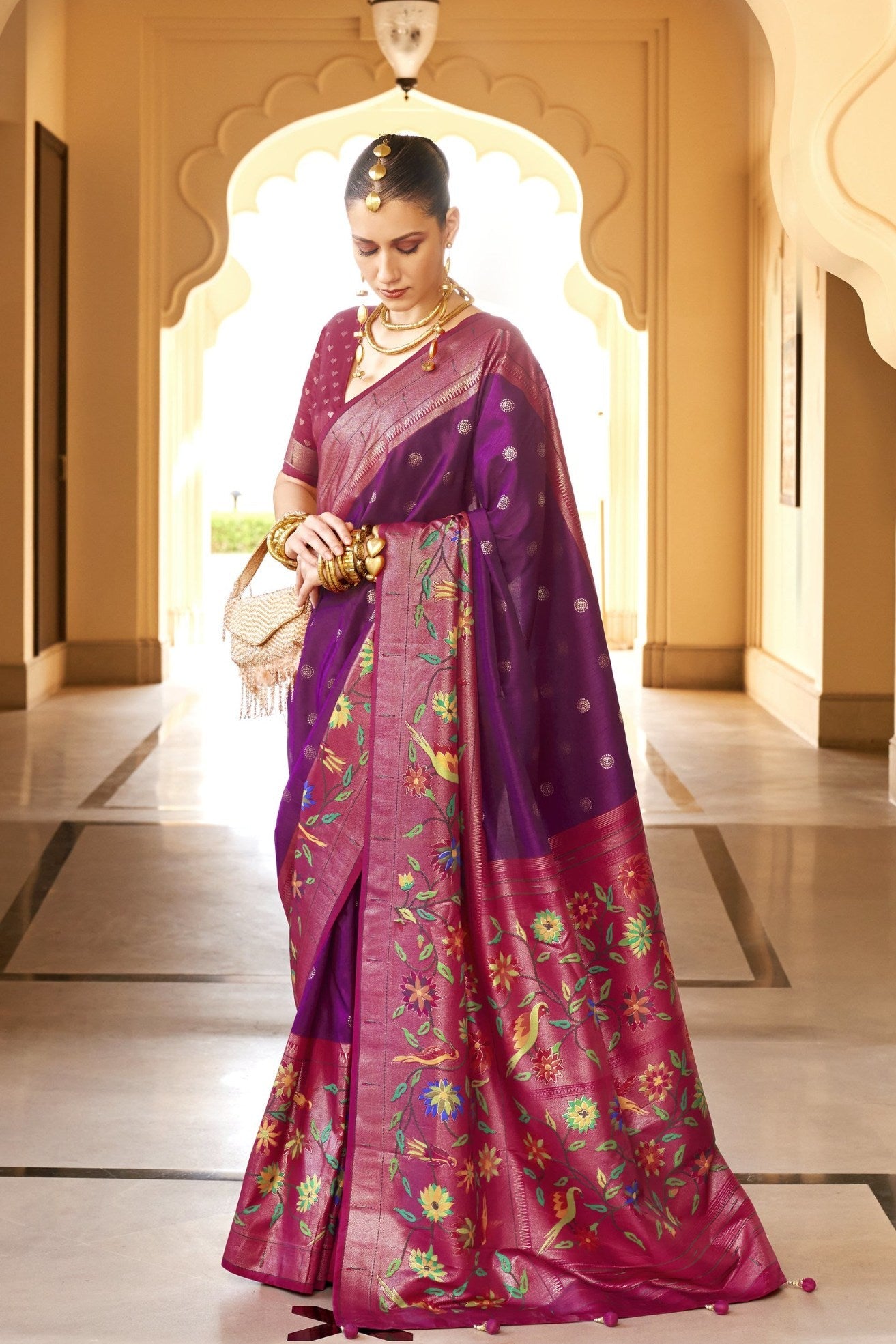 Wine Berry Purple Woven Paithani Designer Saree