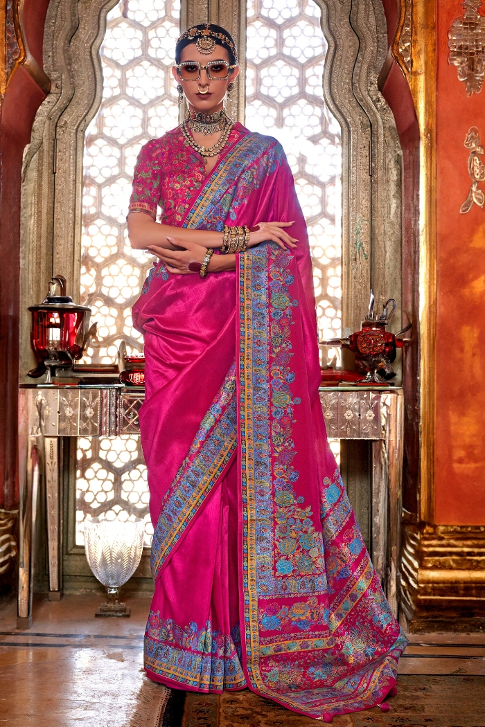 Razzmatazz Pink Printed Banarasi Saree