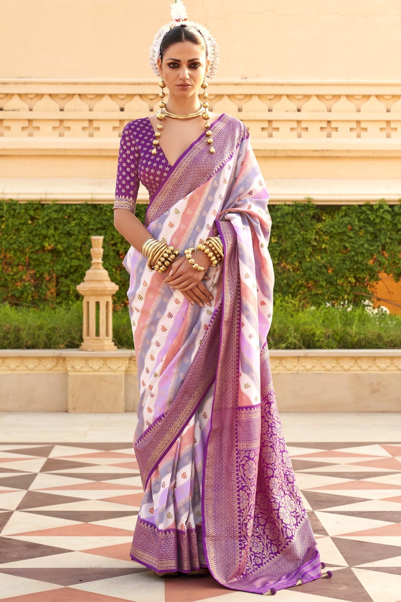 Bouquet Purple Woven Patola Printed Silk Saree