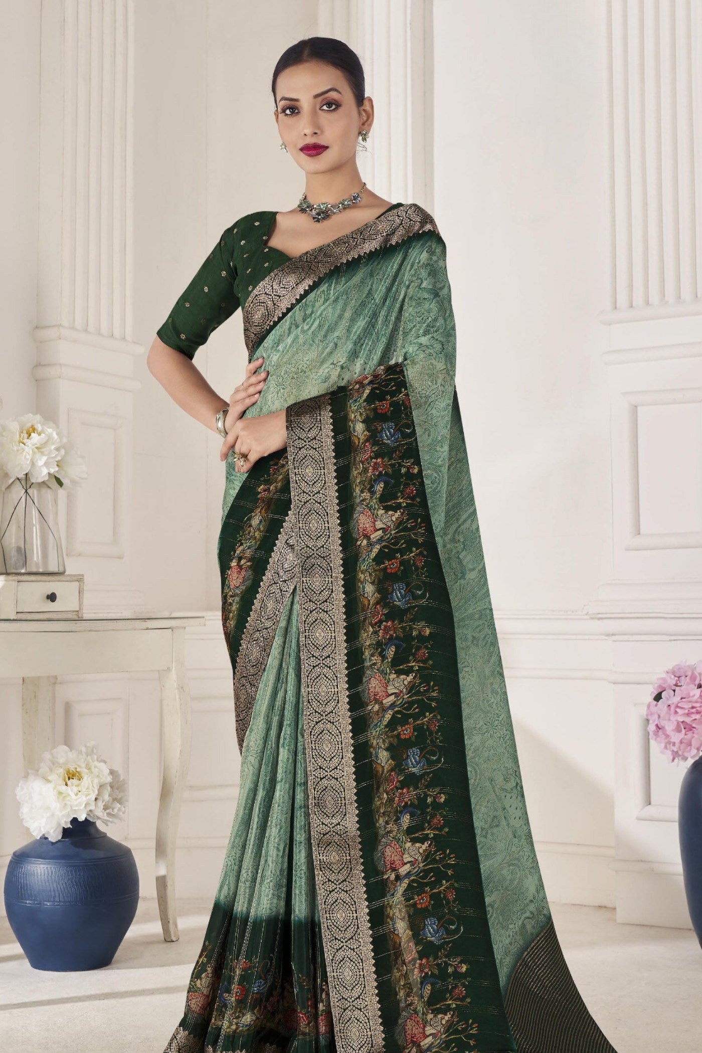 Winter Green Banarasi Silk Saree