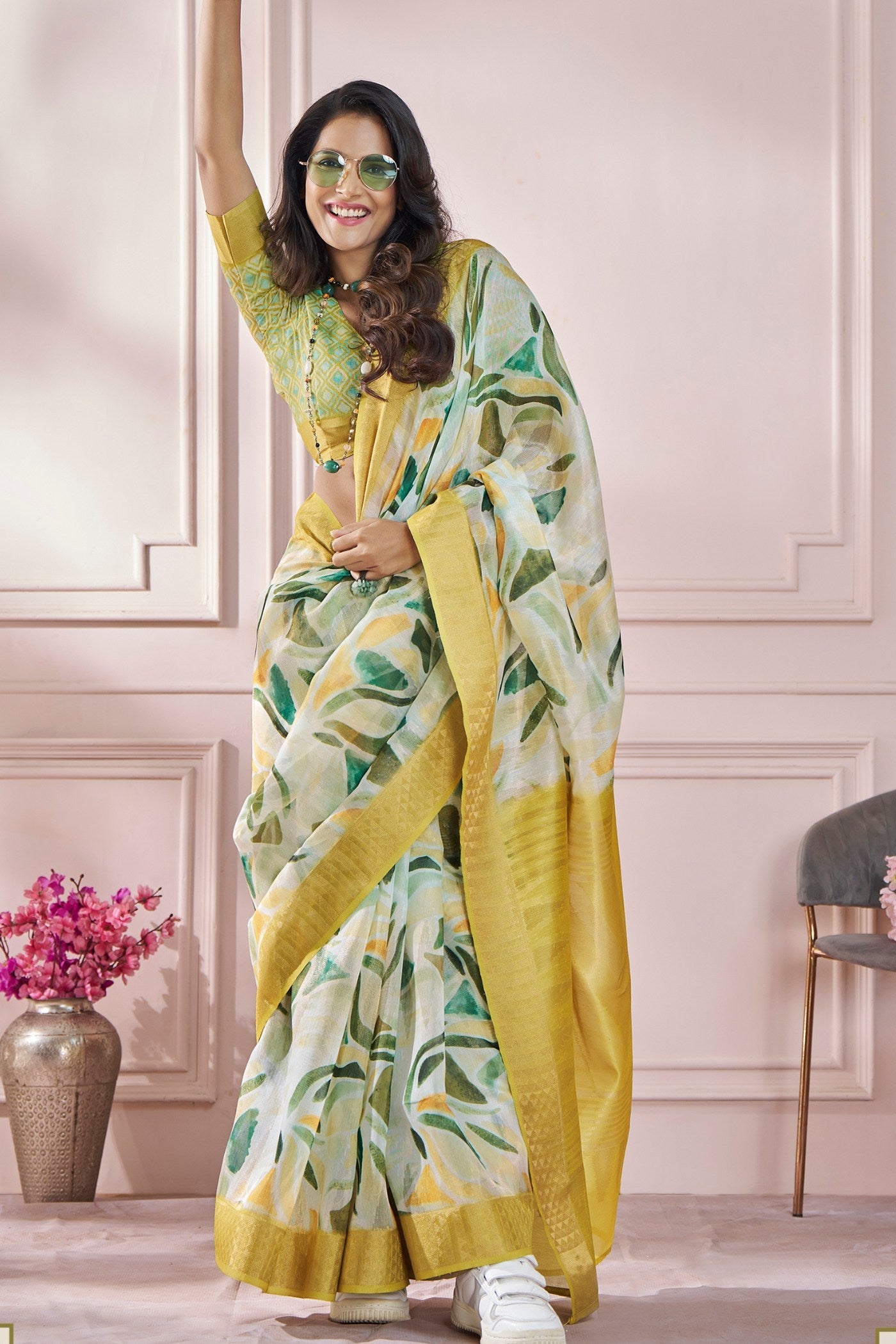 Sun Yellow Banarasi Silk saree