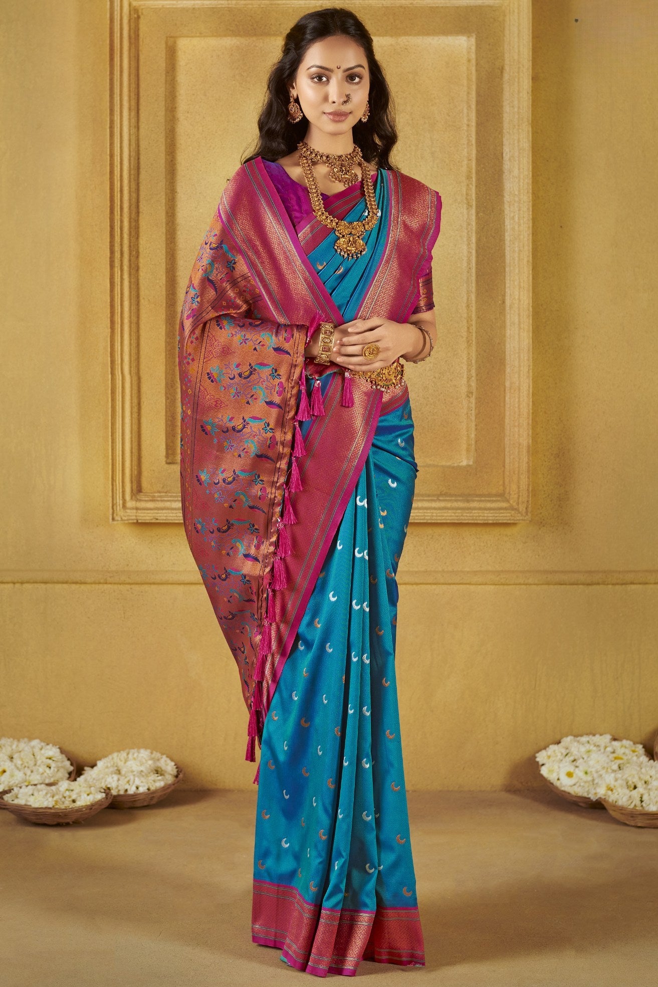 Boston Blue Woven Paithani Saree