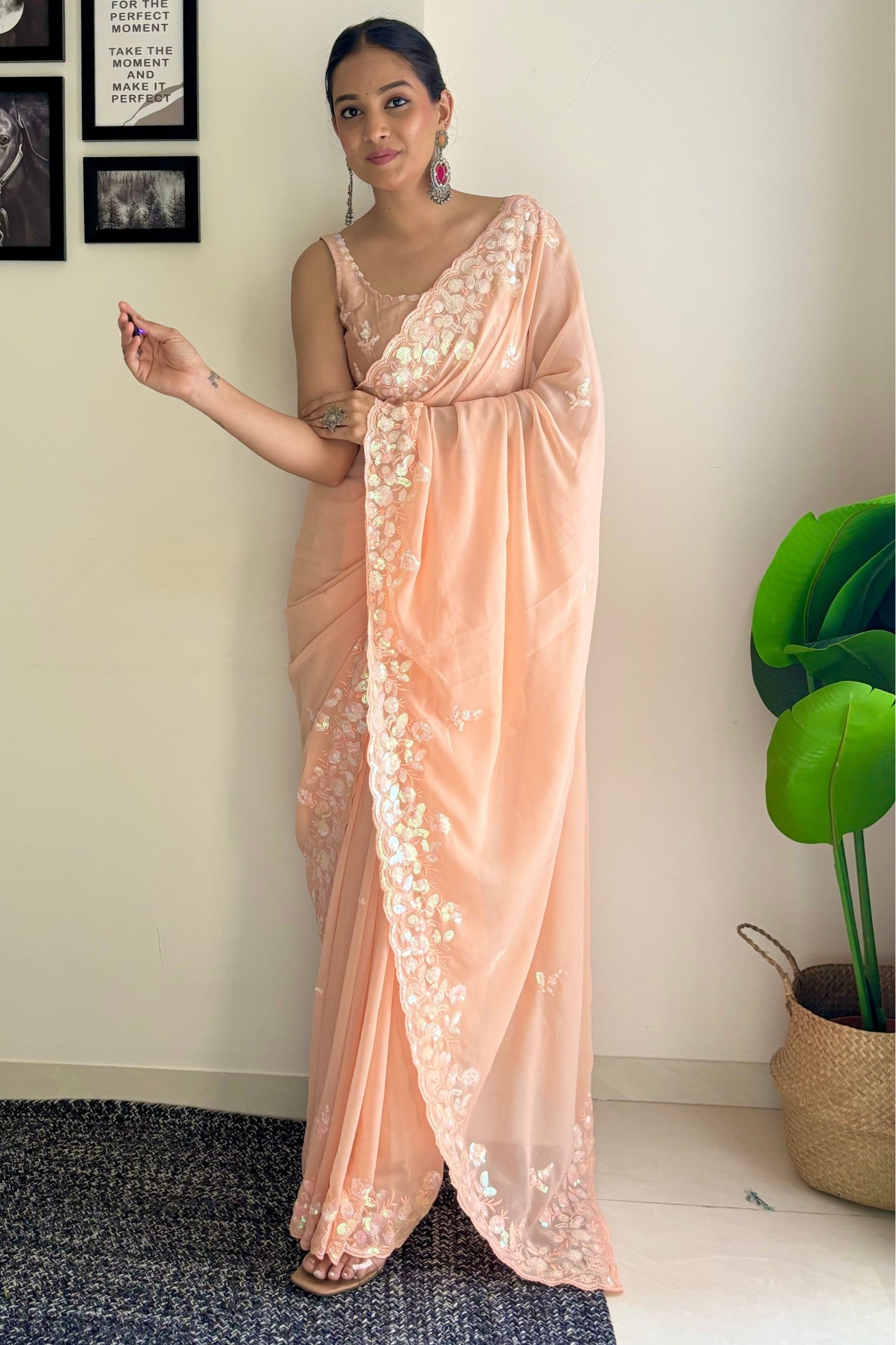 Manhattan Orange Embroidery Georgette saree