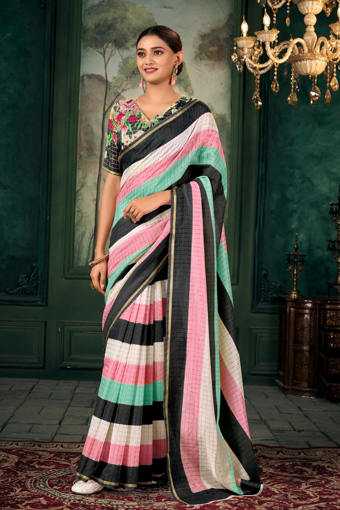 Bunker Black Chanderi Linen Saree