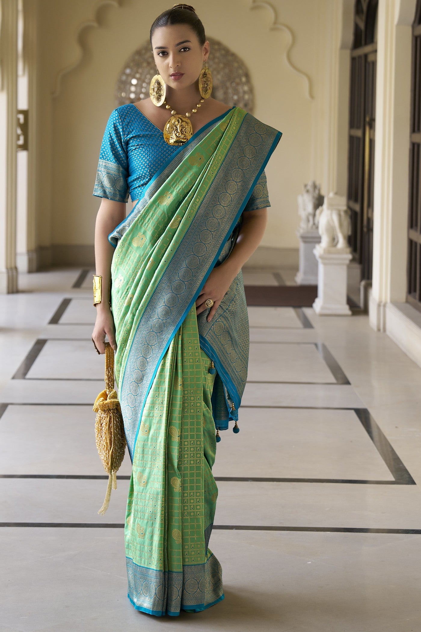 Celadon Green Woven Kanjivaram Saree