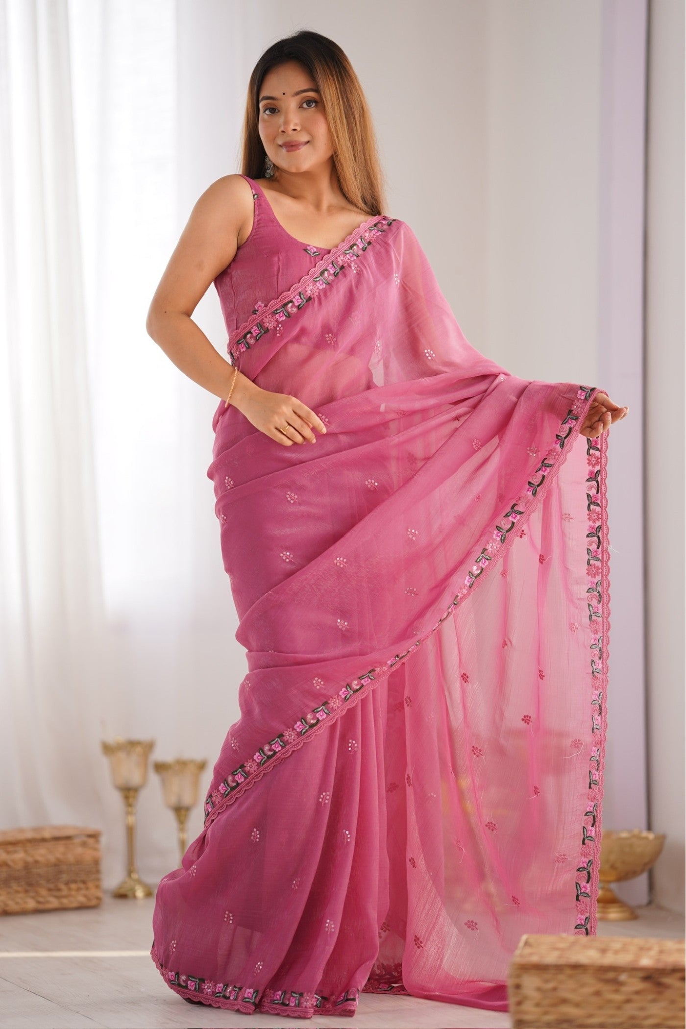 Baby Pink Designer Partywear Saree