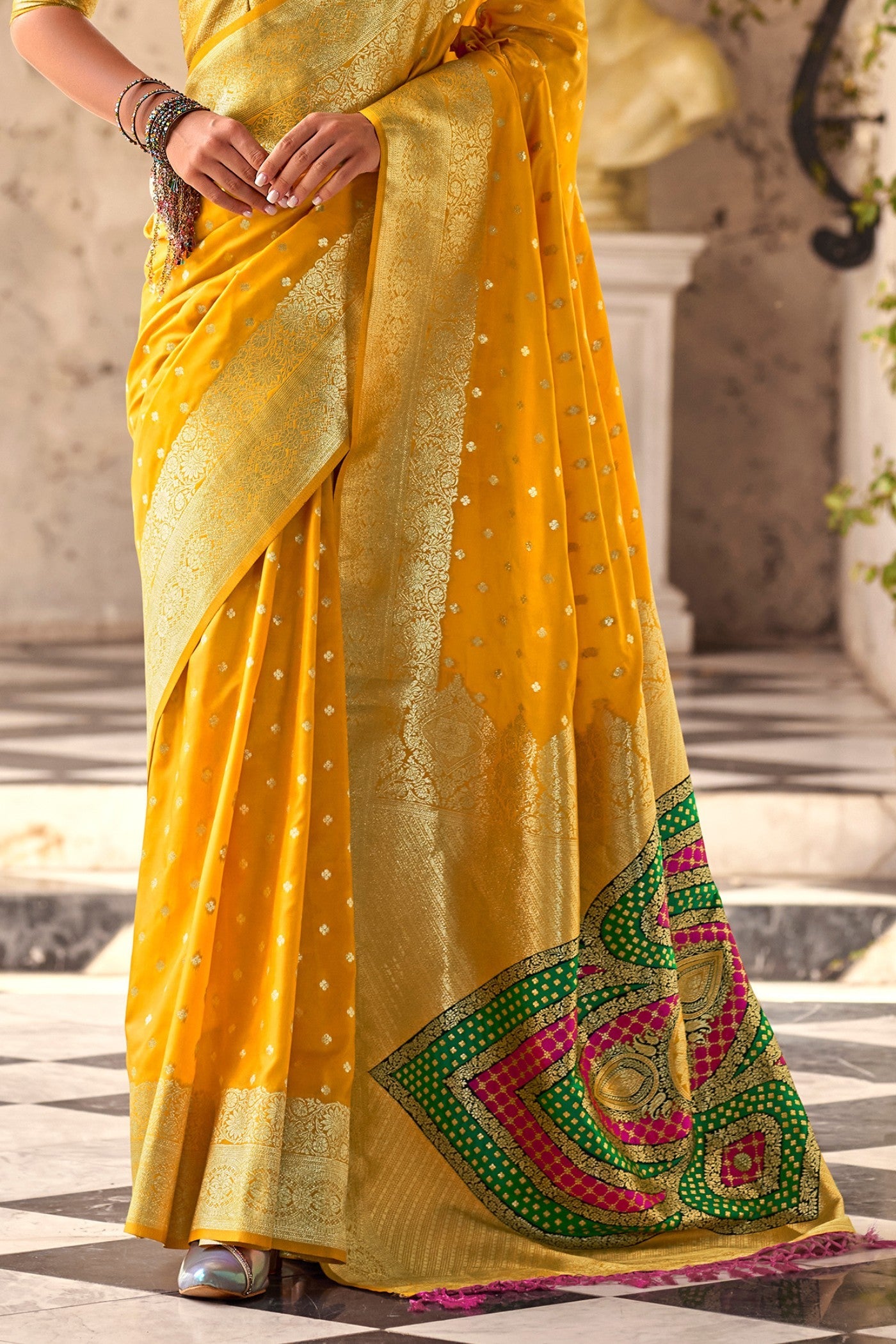 Sun Flower Yellow Woven Banarasi Soft Silk Saree