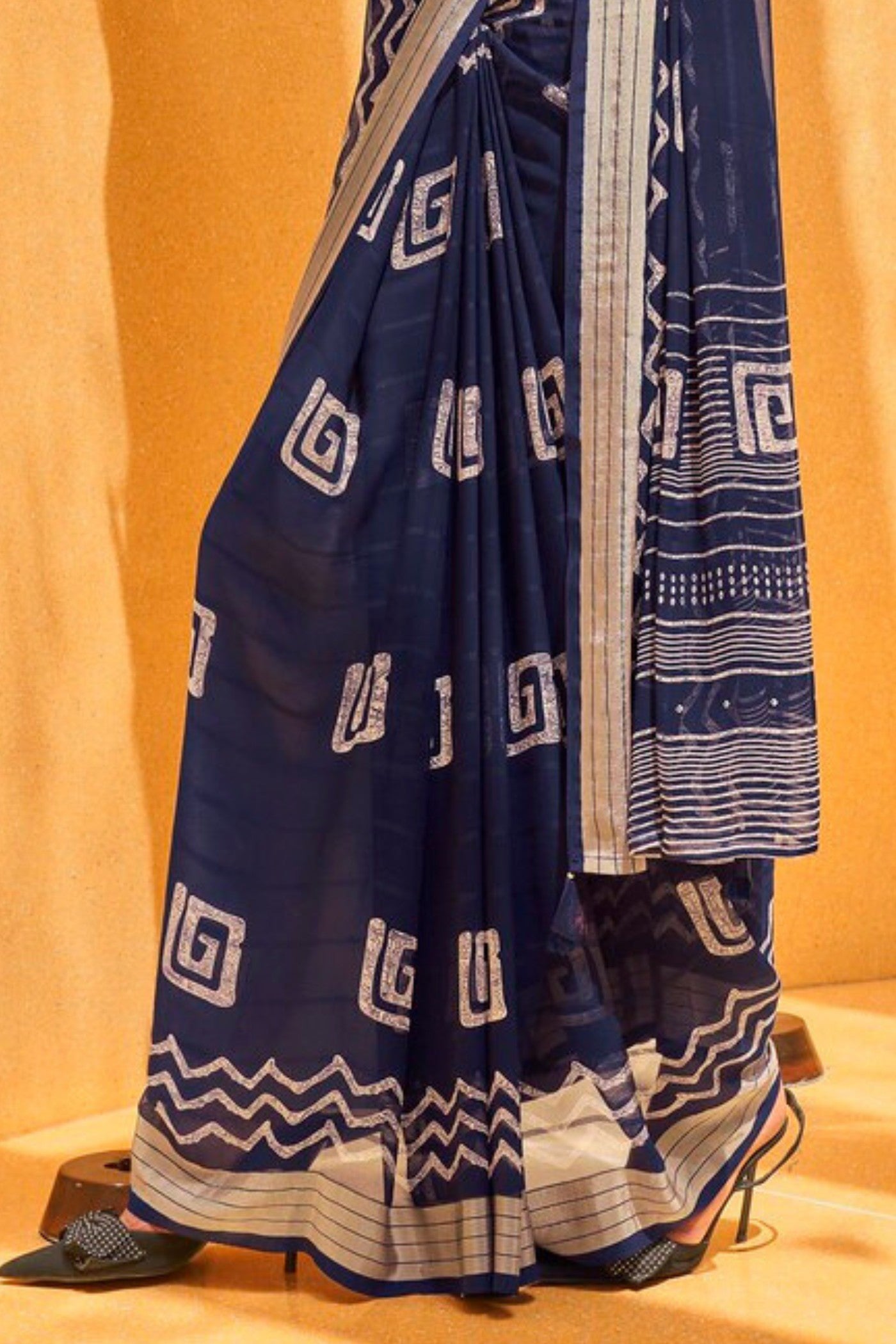 Bleached Blue Georgette Printed Saree