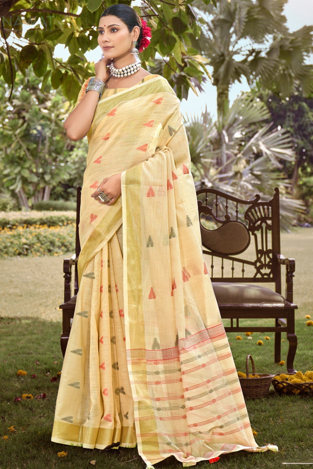 Banana Mania Yellow Cotton Silk Saree