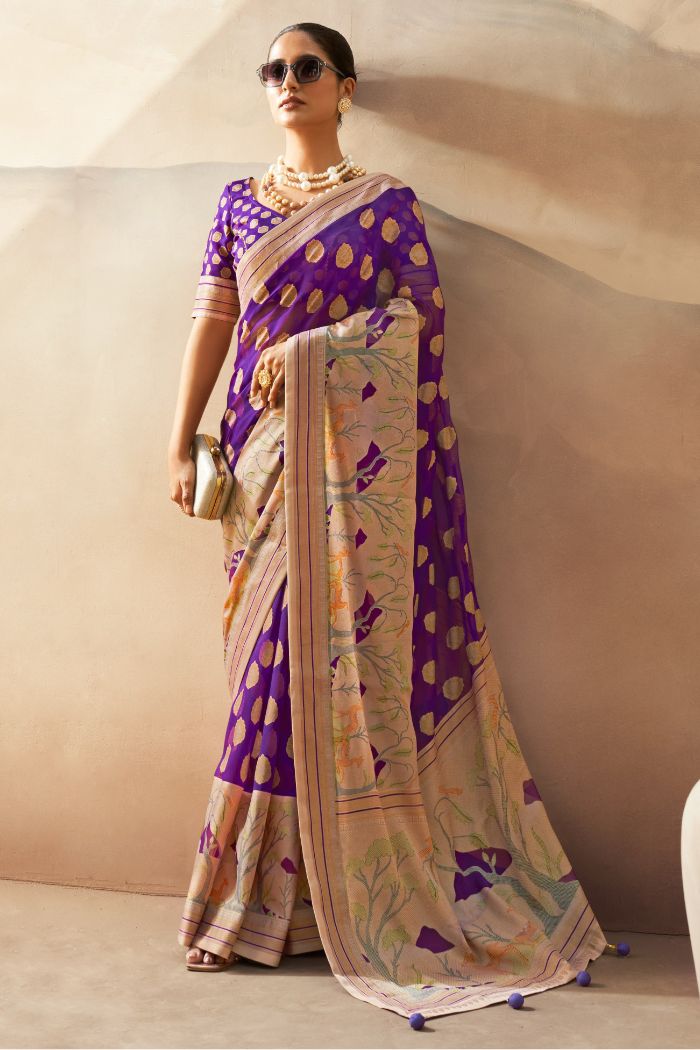 Wine Berry Purple Woven Georgette saree