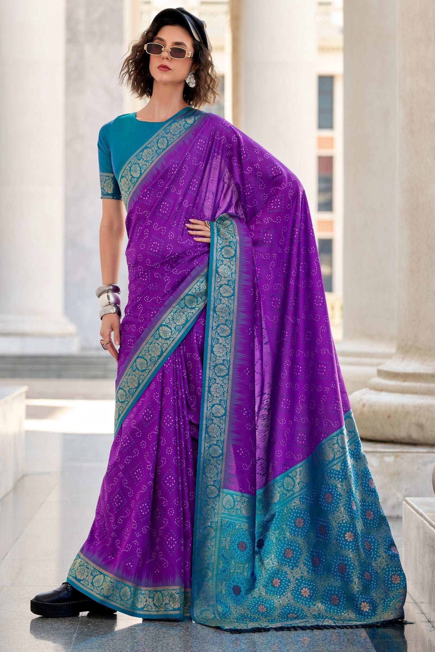 Seance Purple Woven Banarasi Bandhani Soft Silk Saree