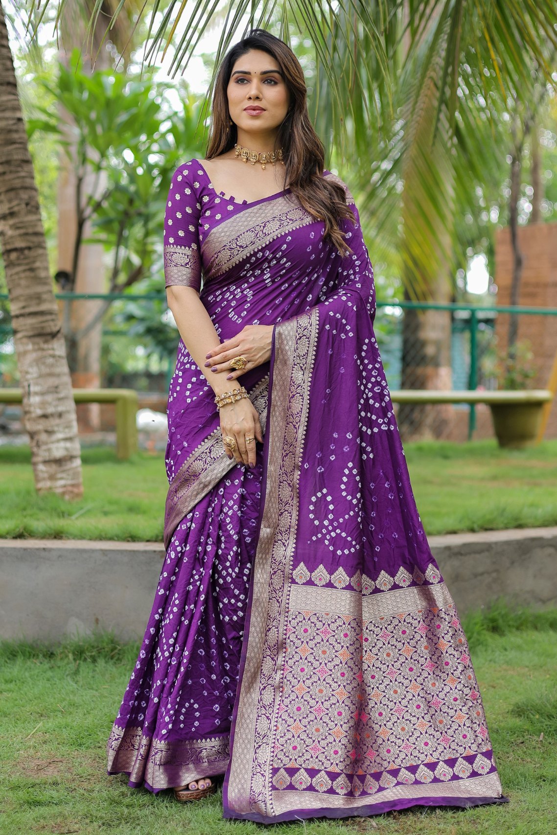 Eminence Purple Woven Bandhani Dola Silk Saree