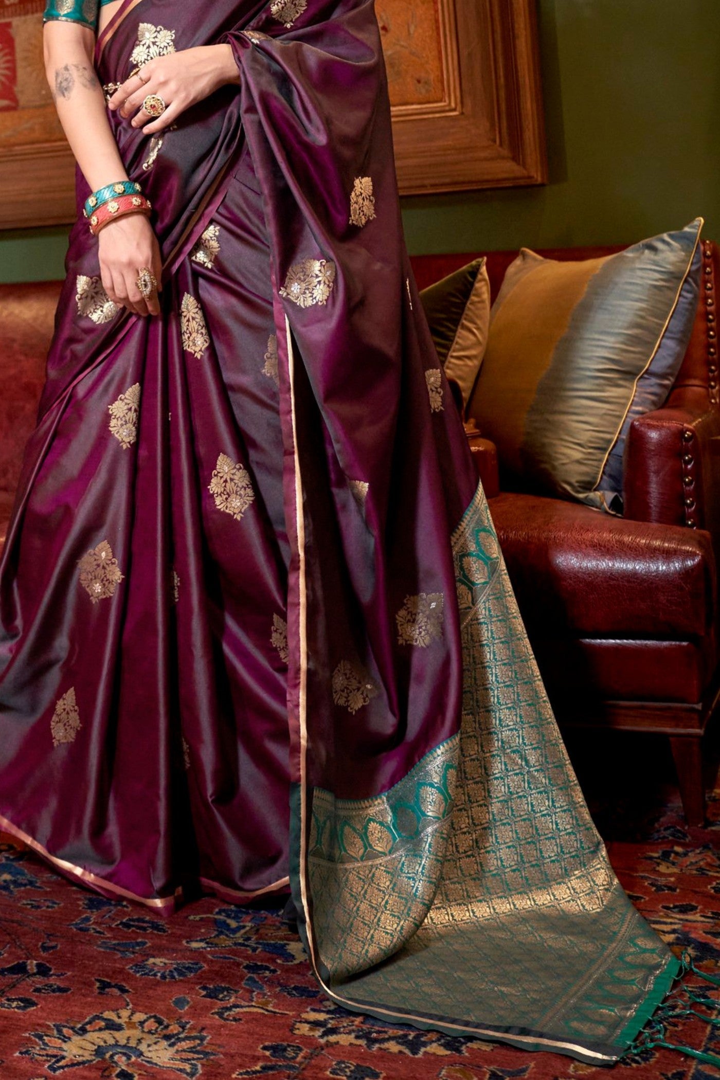 Brown Derby Banarasi Satin Saree