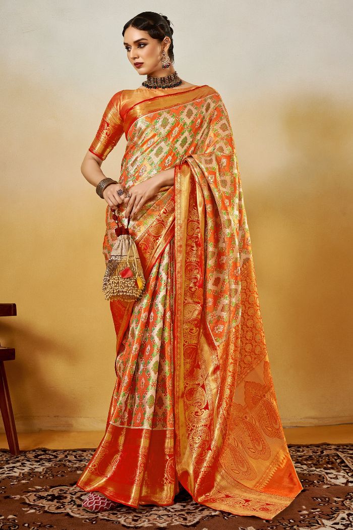 Porsche Orange Woven Kanjivaram Saree