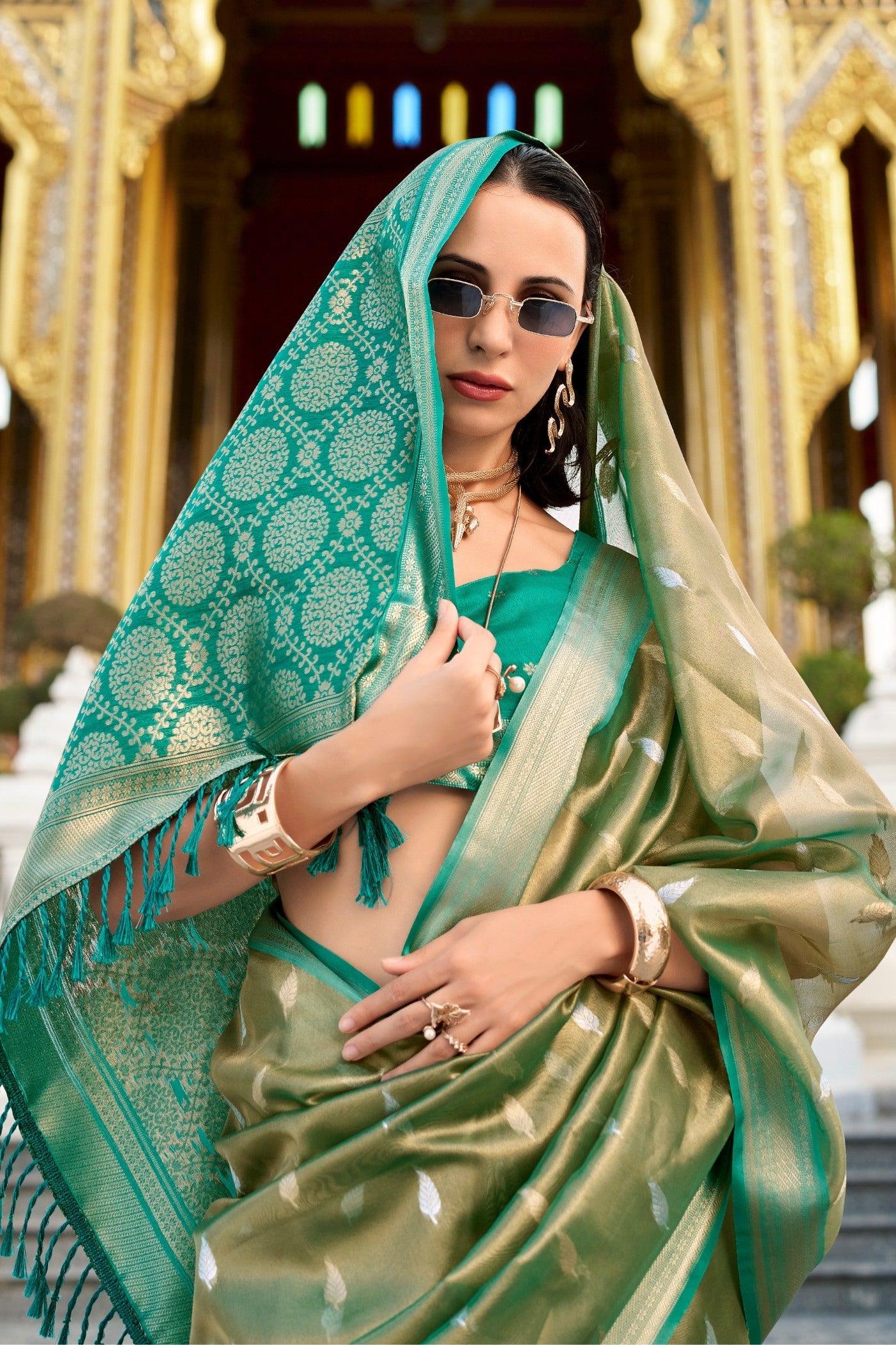 Sapling Green Tissue Silk Saree