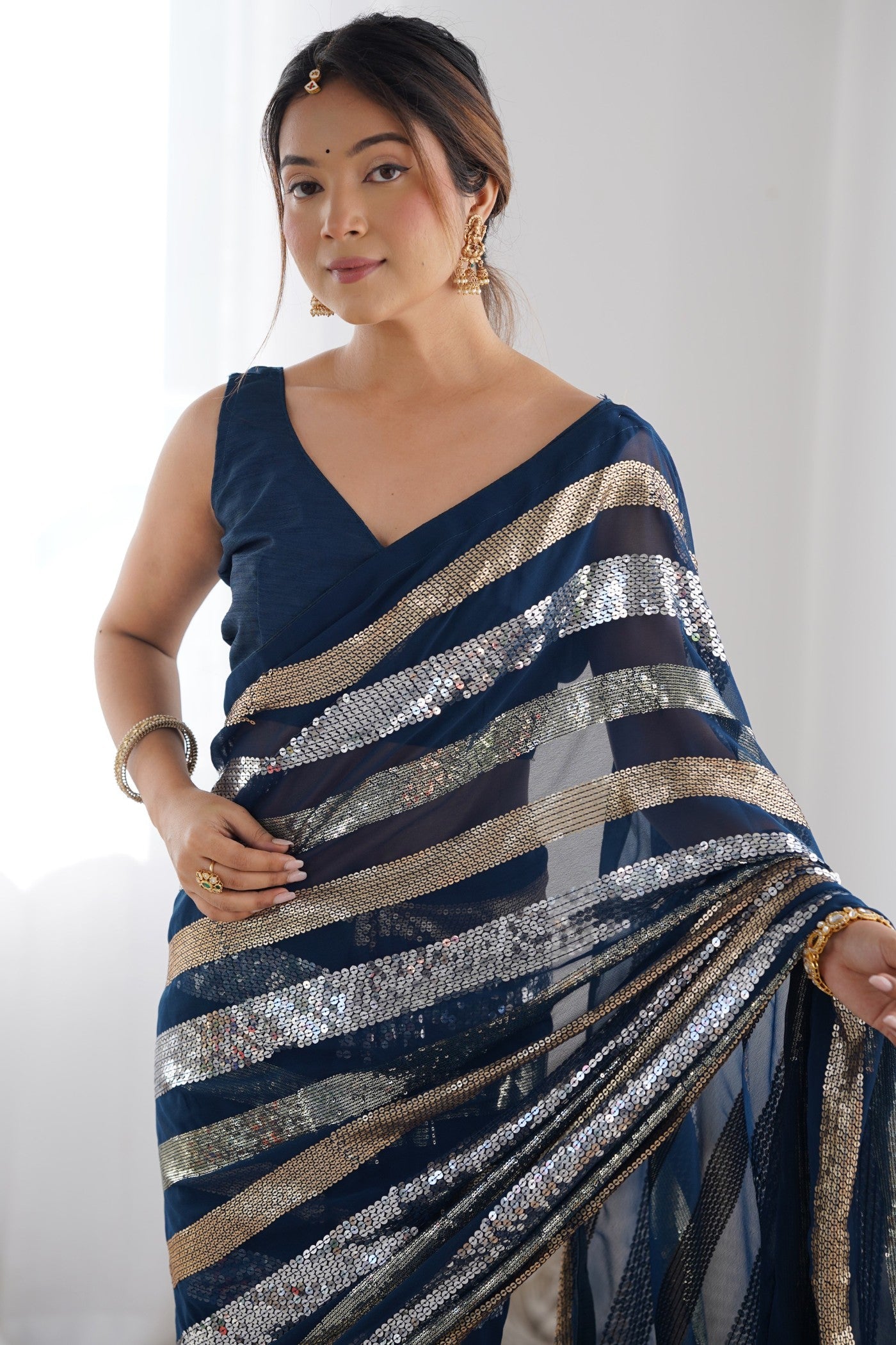 Mirage Blue Georgette Partywear Saree