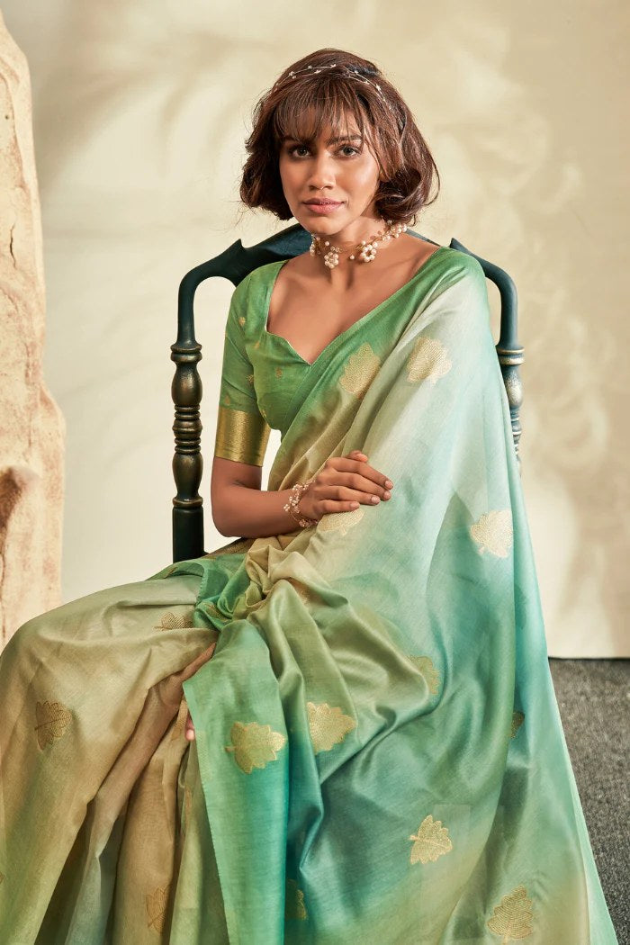 Asparagus Green Banarasi Handloom Khadi Silk Saree