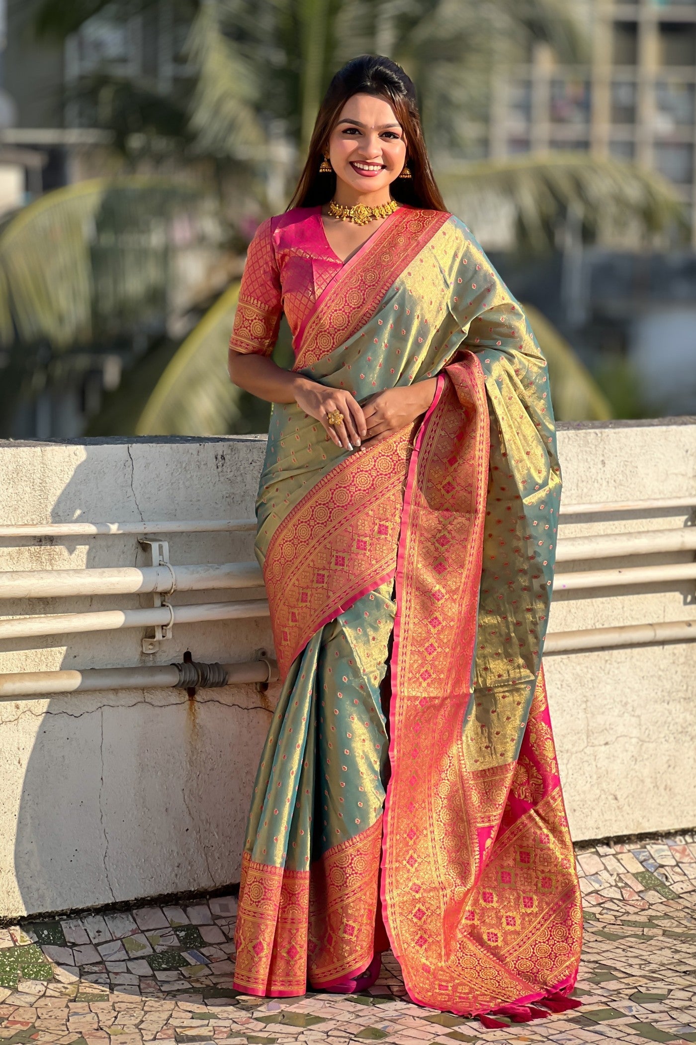 Heathered Green Woven Banarasi Saree