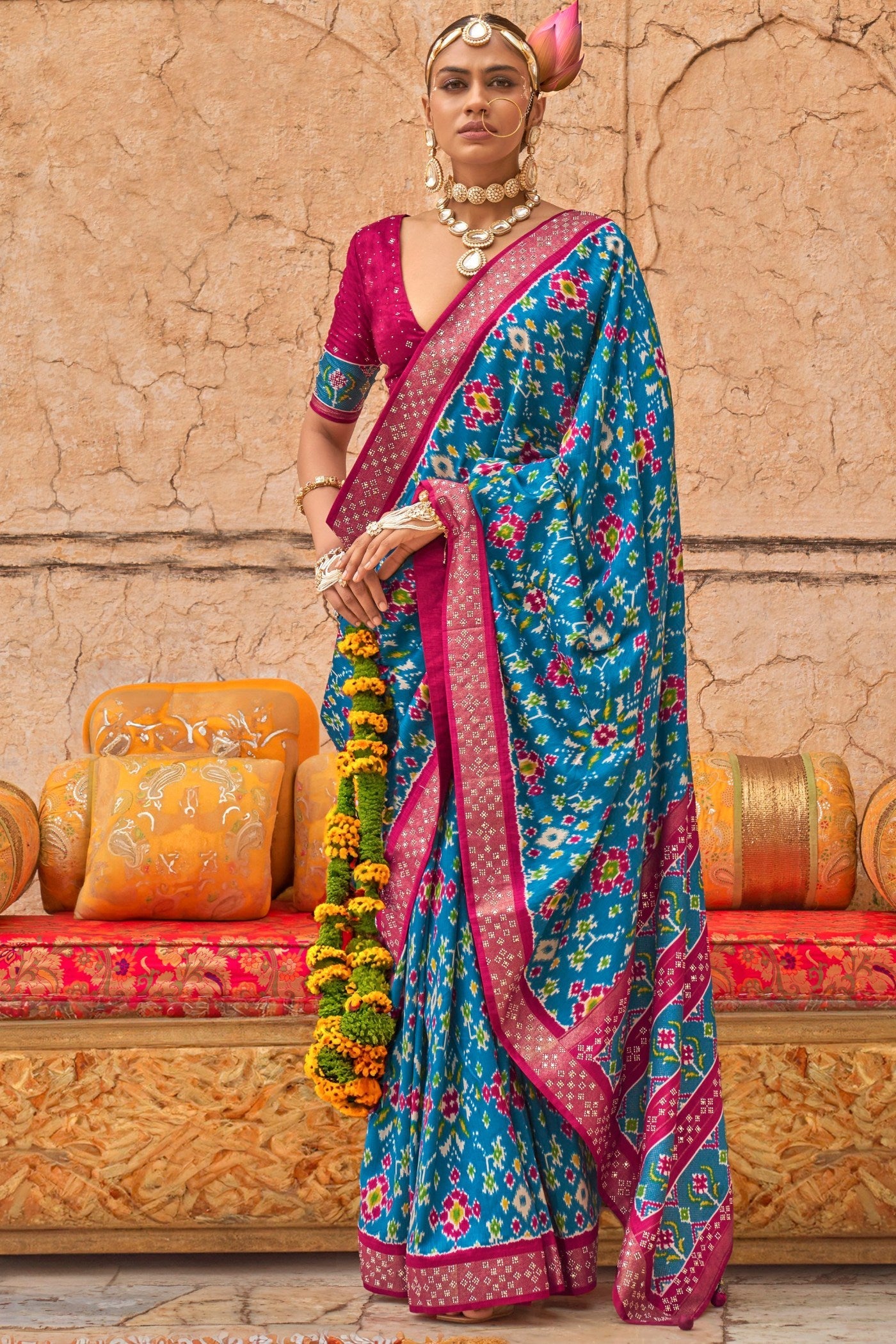 Pacific Blue Printed Patola Saree