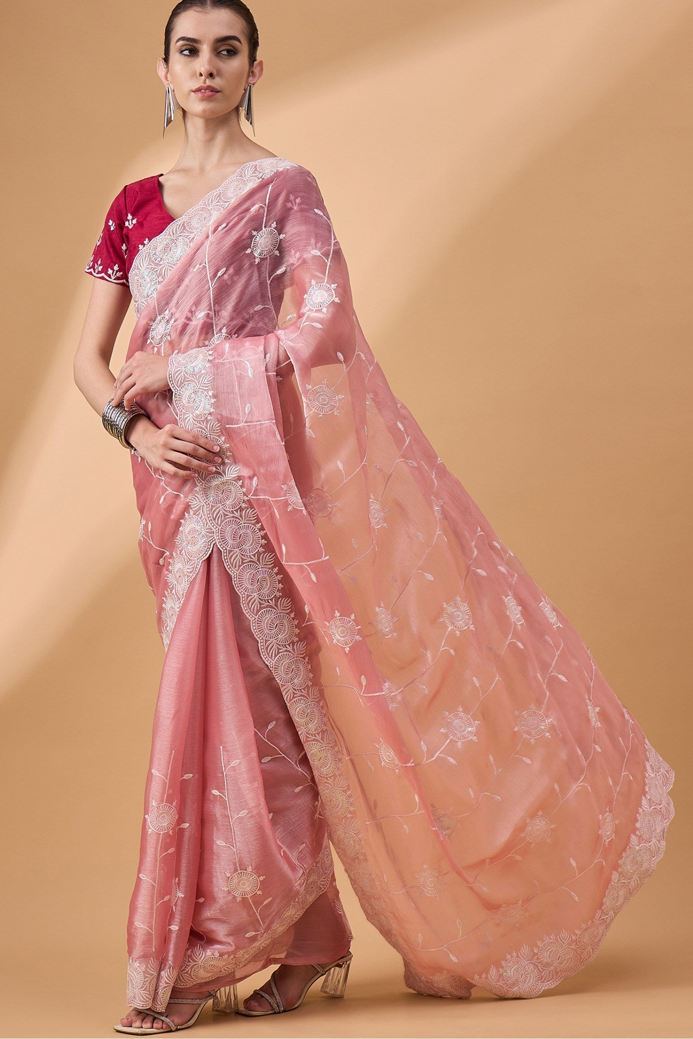 Shilo Pink Organza Partywear Saree