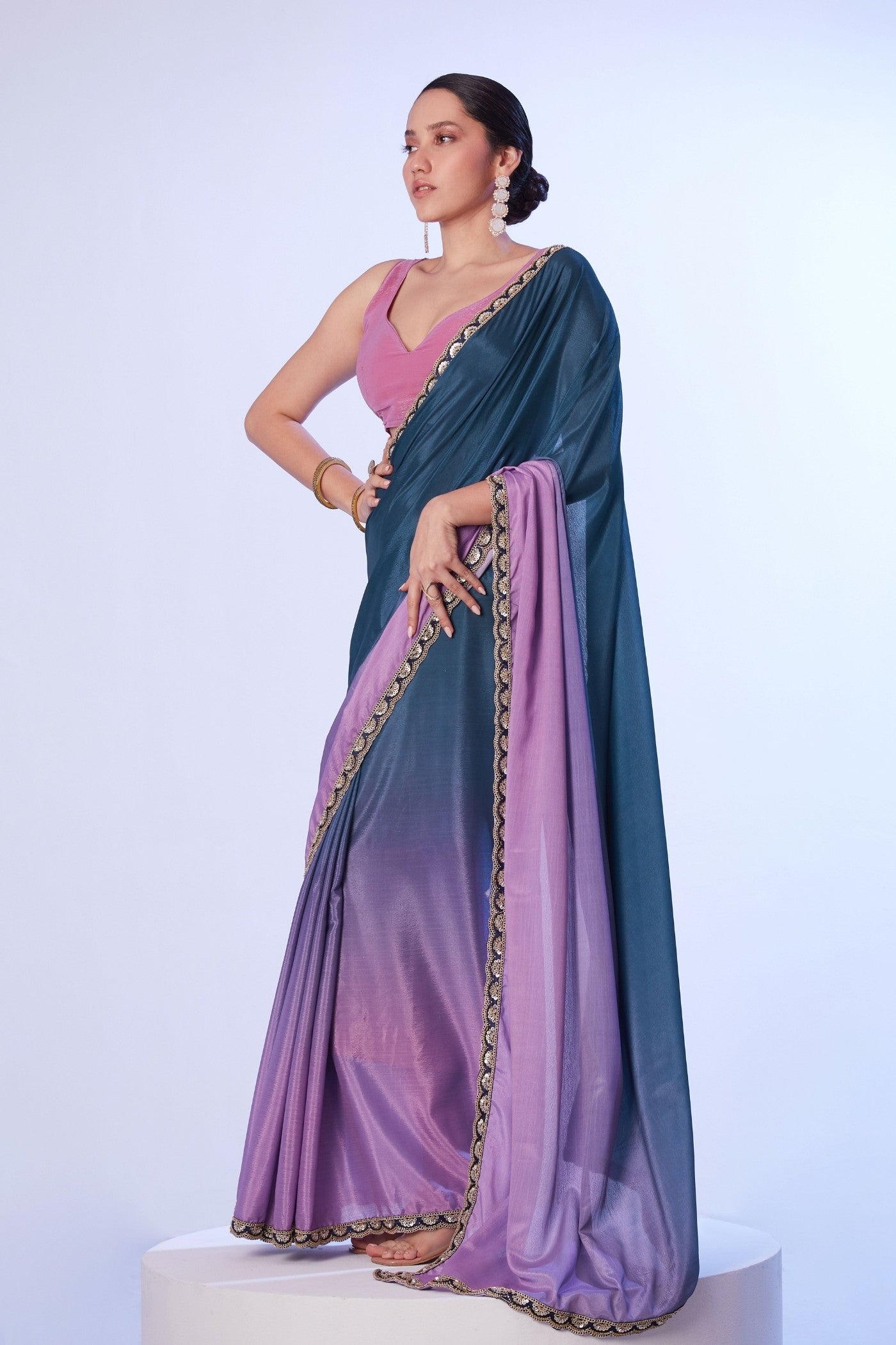 Spruce Blue and Purple Designer Partywear Saree