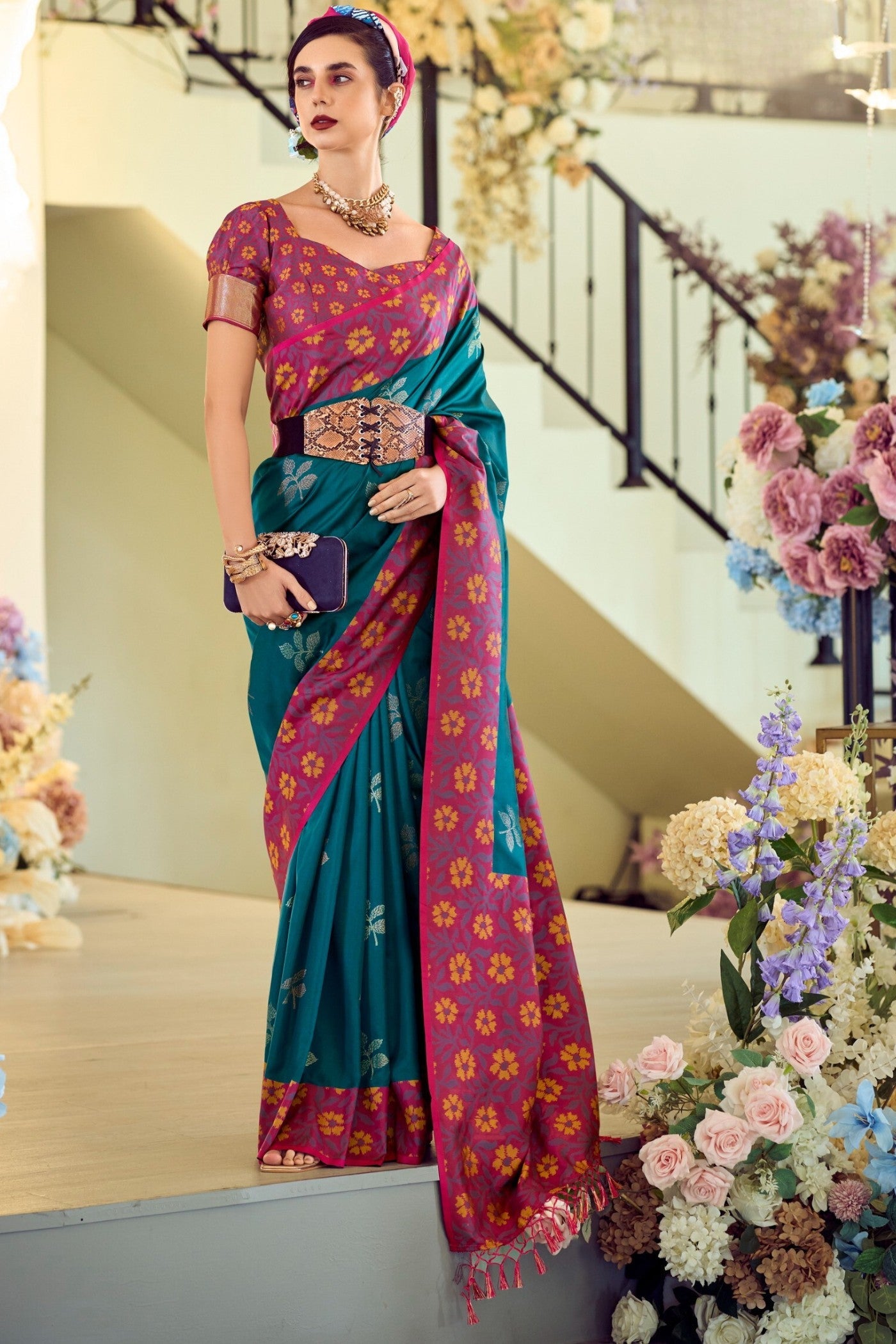 Blumine Woven Banarasi Soft Silk Saree