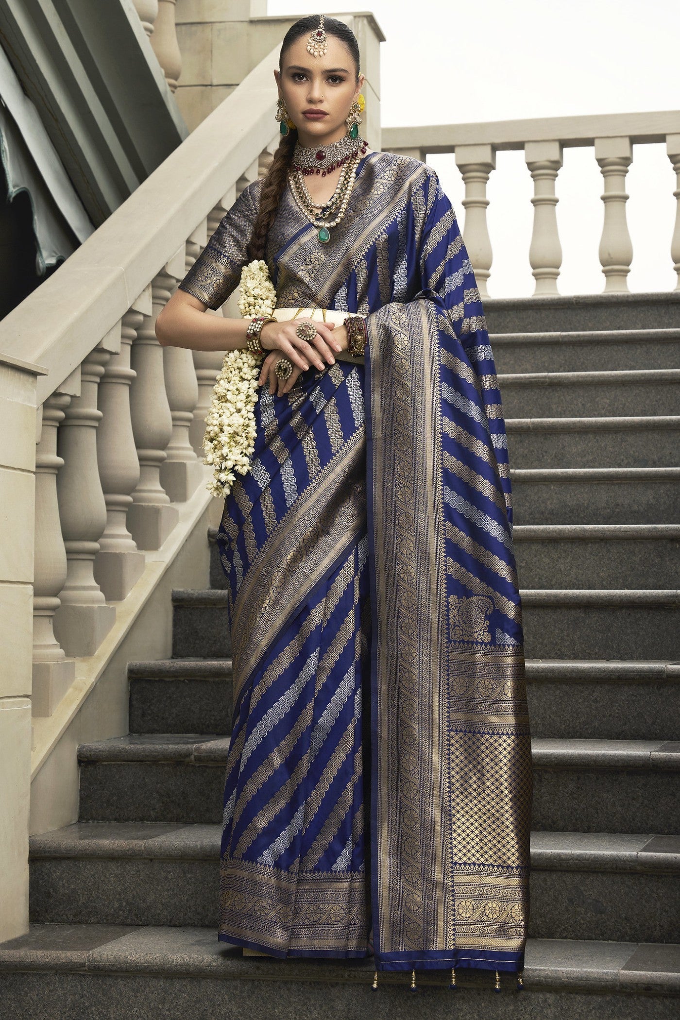 Martinique Blue Woven Banarasi Saree