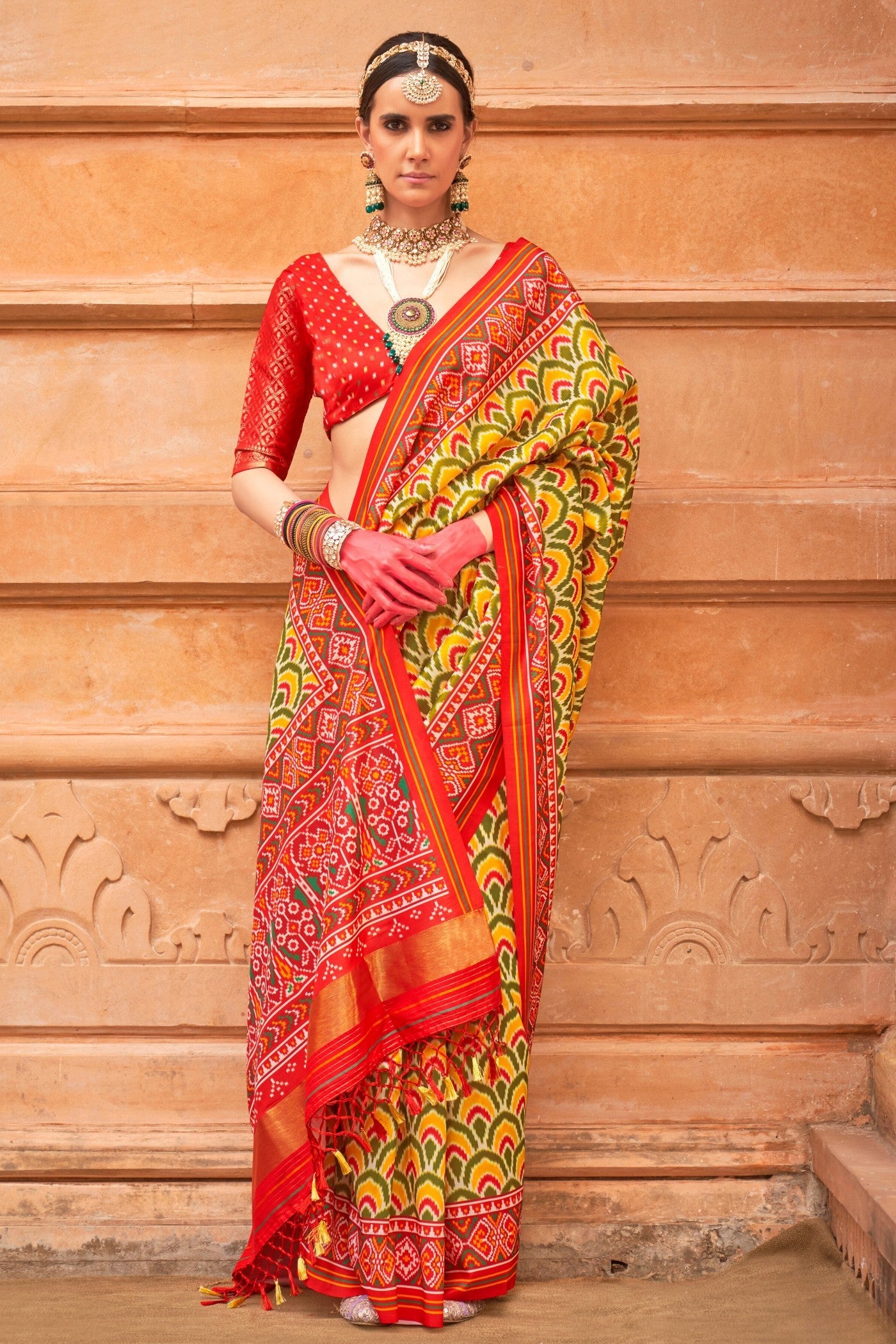 Equator Green Printed Patola Saree