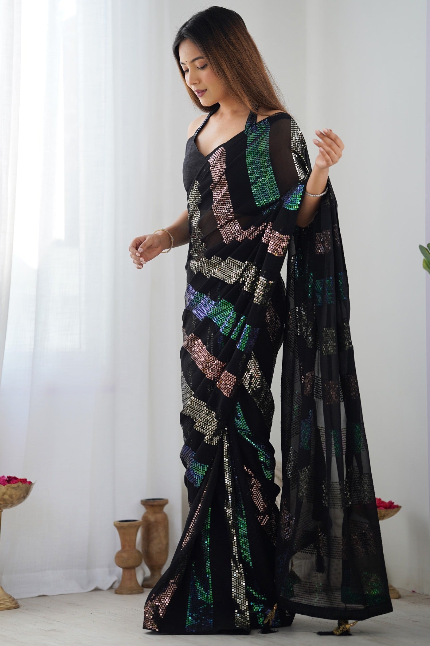 Bitter Black Georgette Partywear Saree