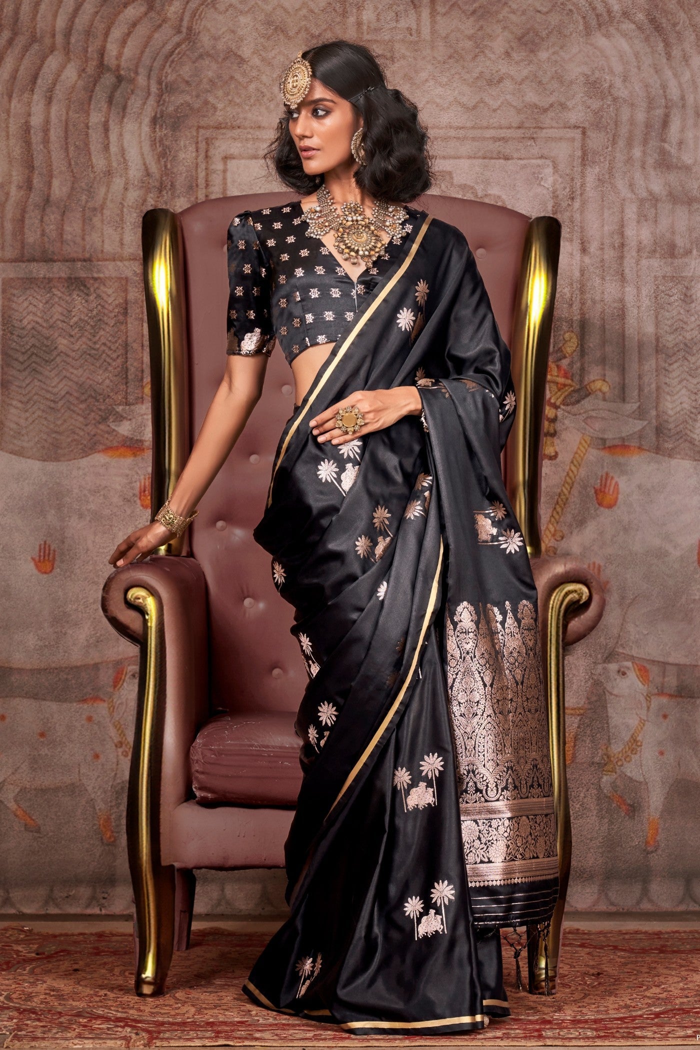 Tuna Black Banarasi Pichwai Satin Saree