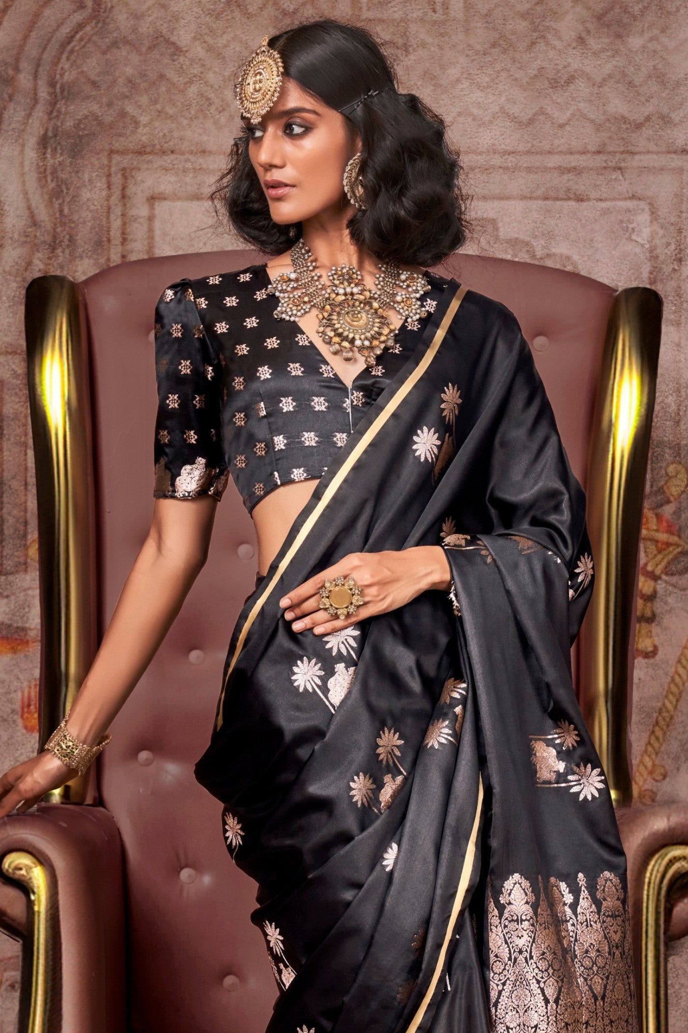 Tuna Black Banarasi Pichwai Satin Saree