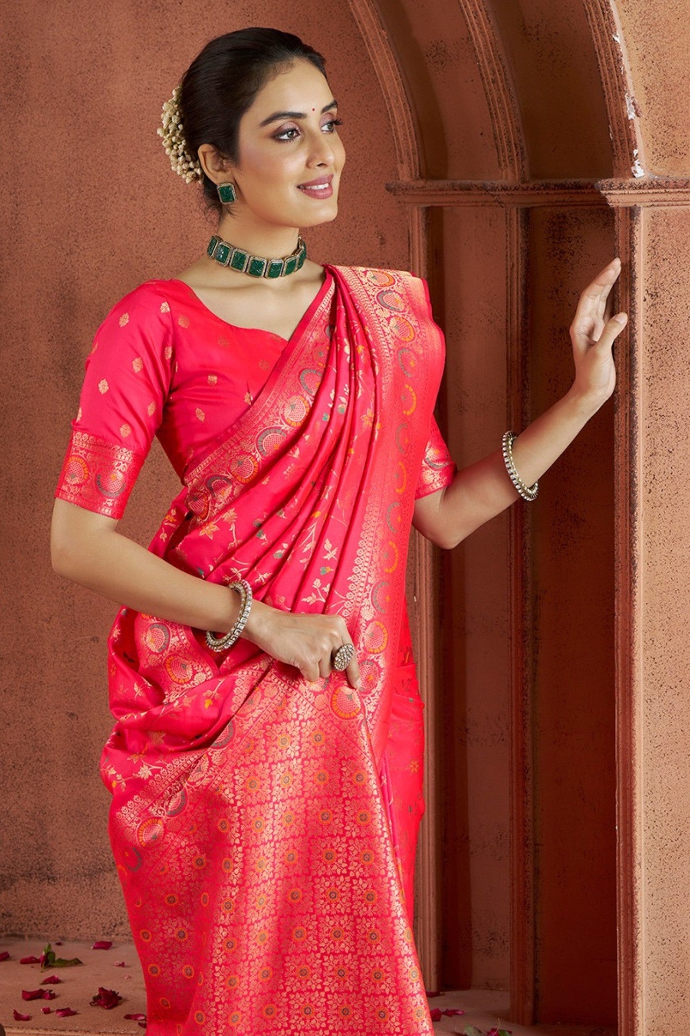 Rose Pink Woven Banarasi Saree