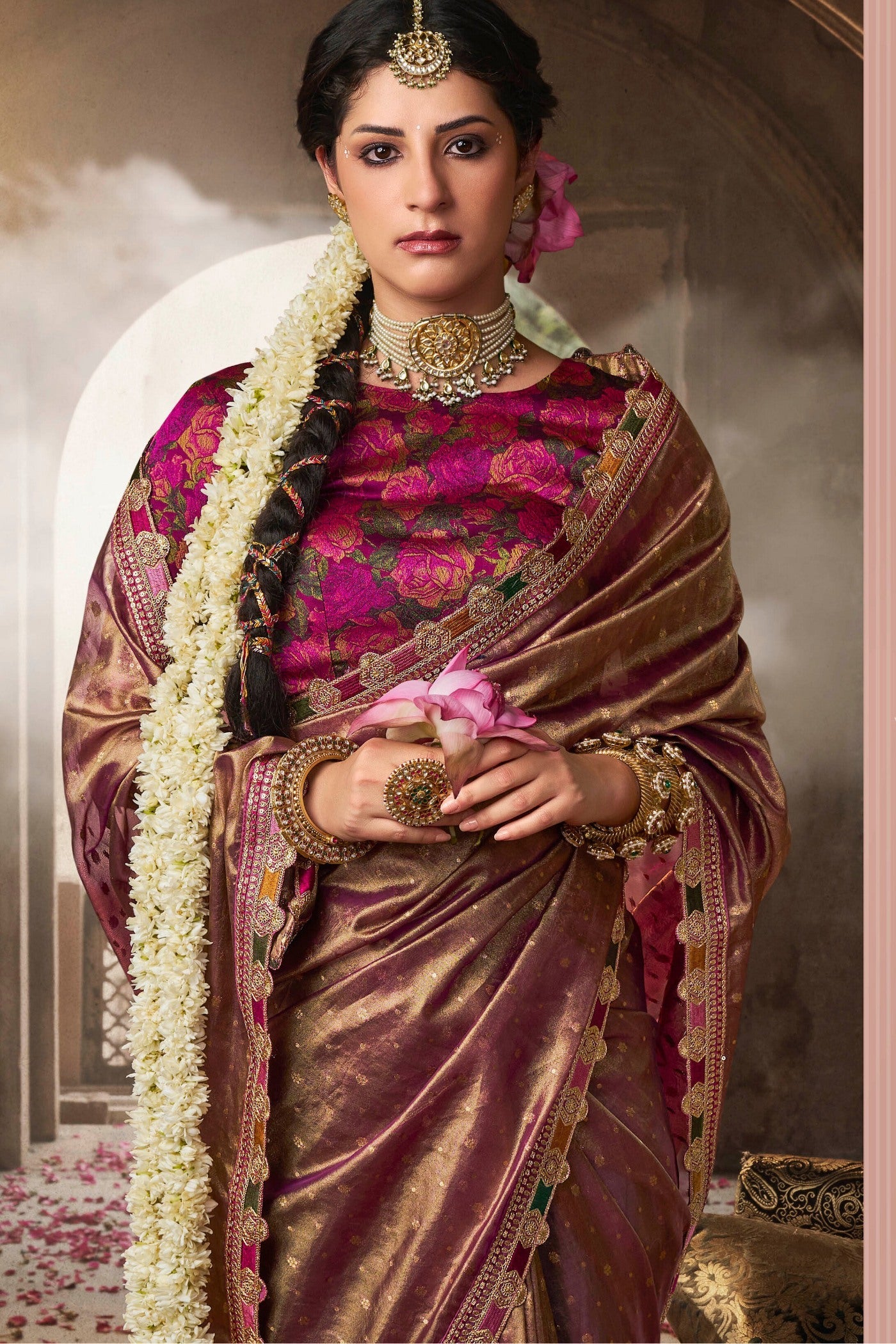 Congo Brown Tissue Designer Saree