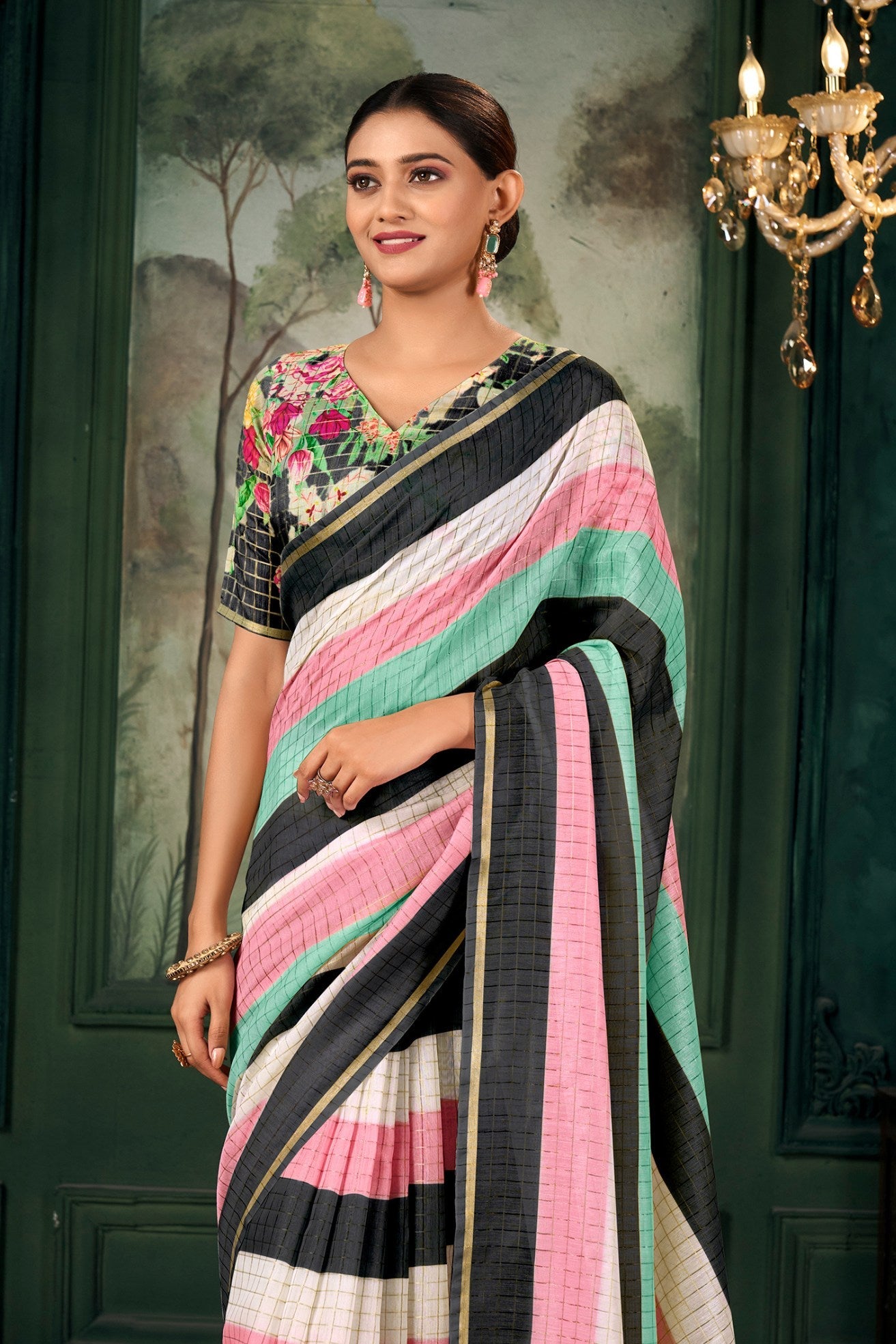 Bunker Black Chanderi Linen Saree